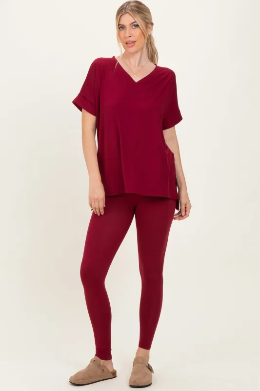 Cabernet Oversized V-Neck Tee Legging Lounge Set sold by Pinkblush