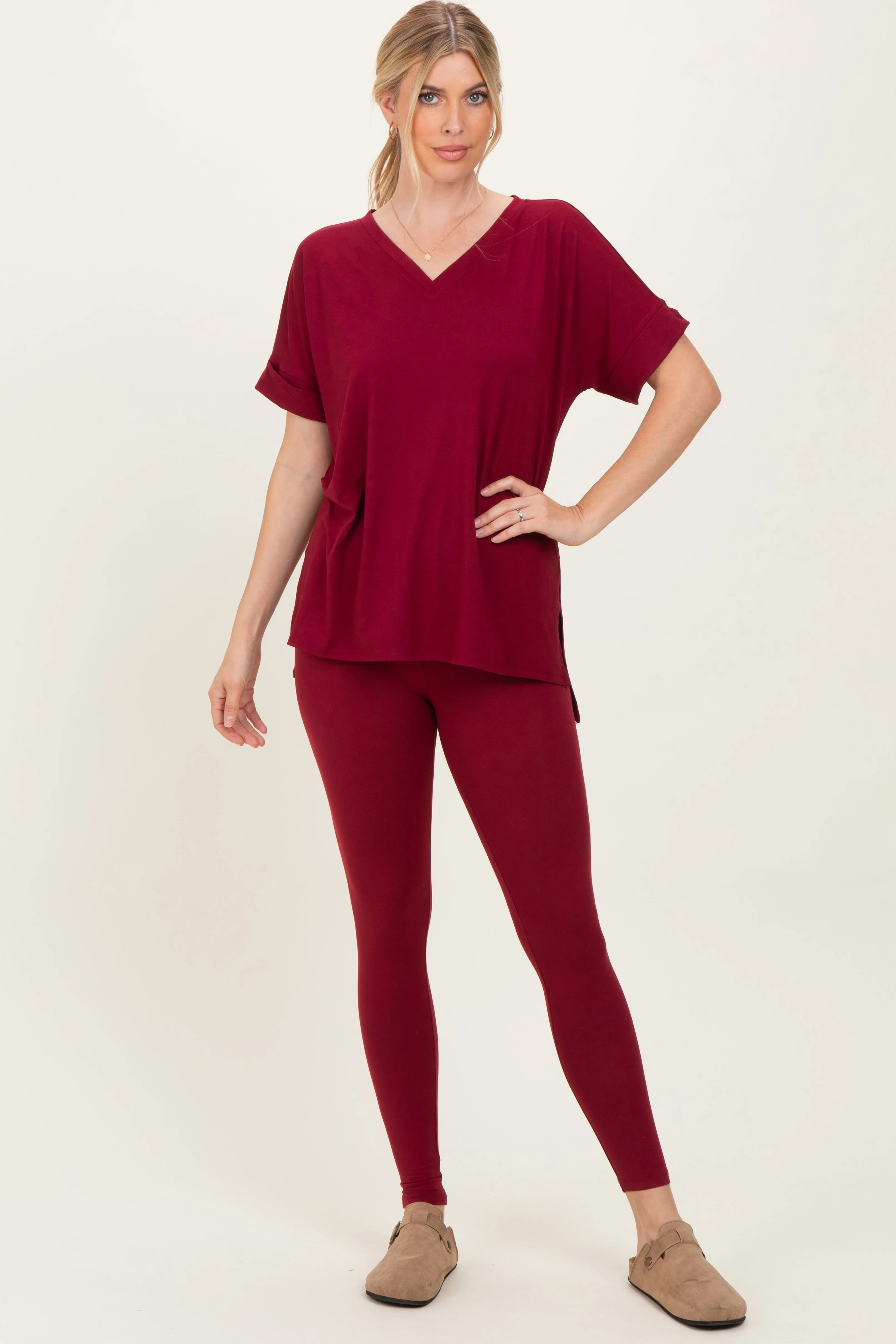 Cabernet Oversized V-Neck Tee Legging Lounge Set sold by Pinkblush product image thumbnail 2
