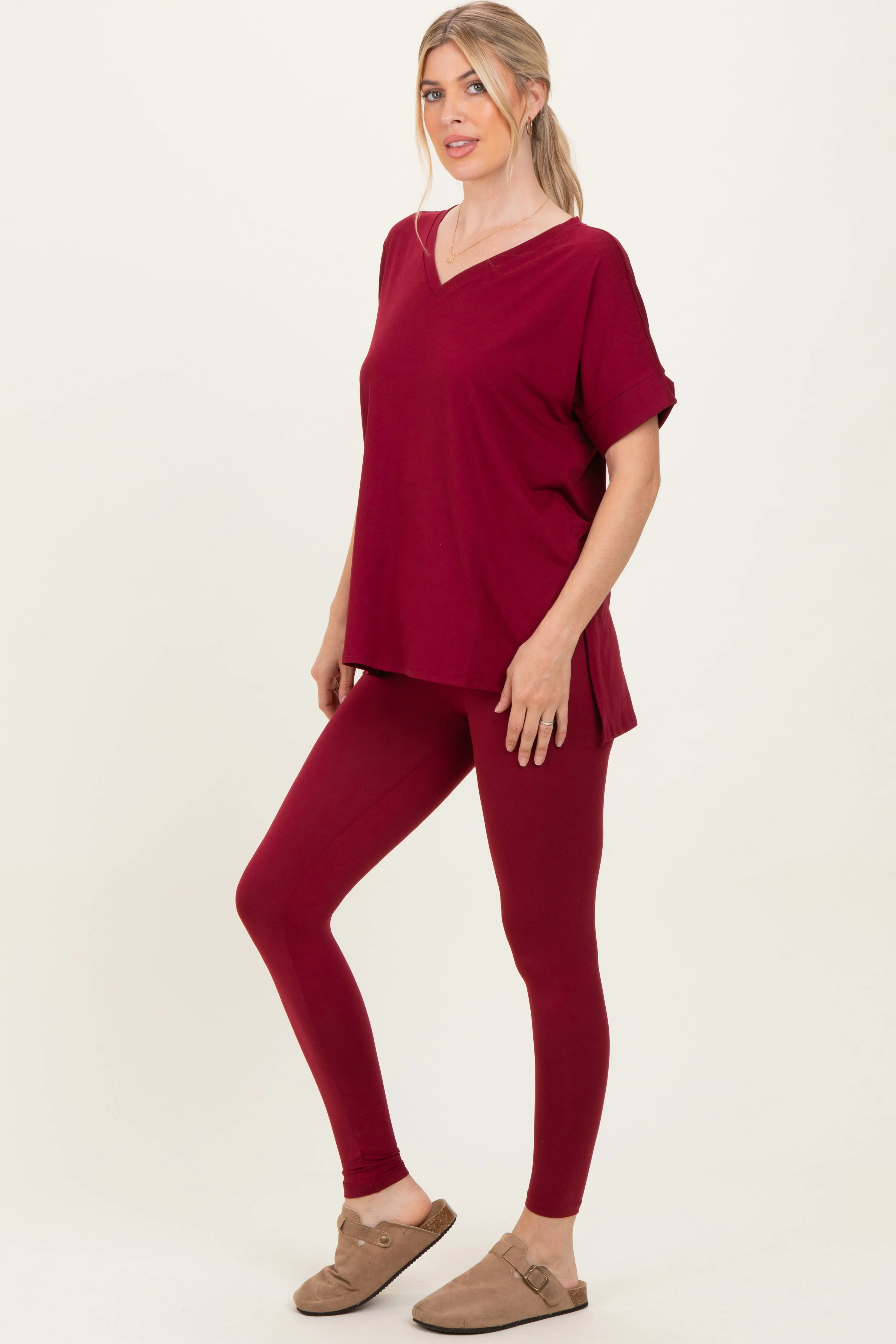 Cabernet Oversized V-Neck Tee Legging Lounge Set sold by Pinkblush product image thumbnail 3