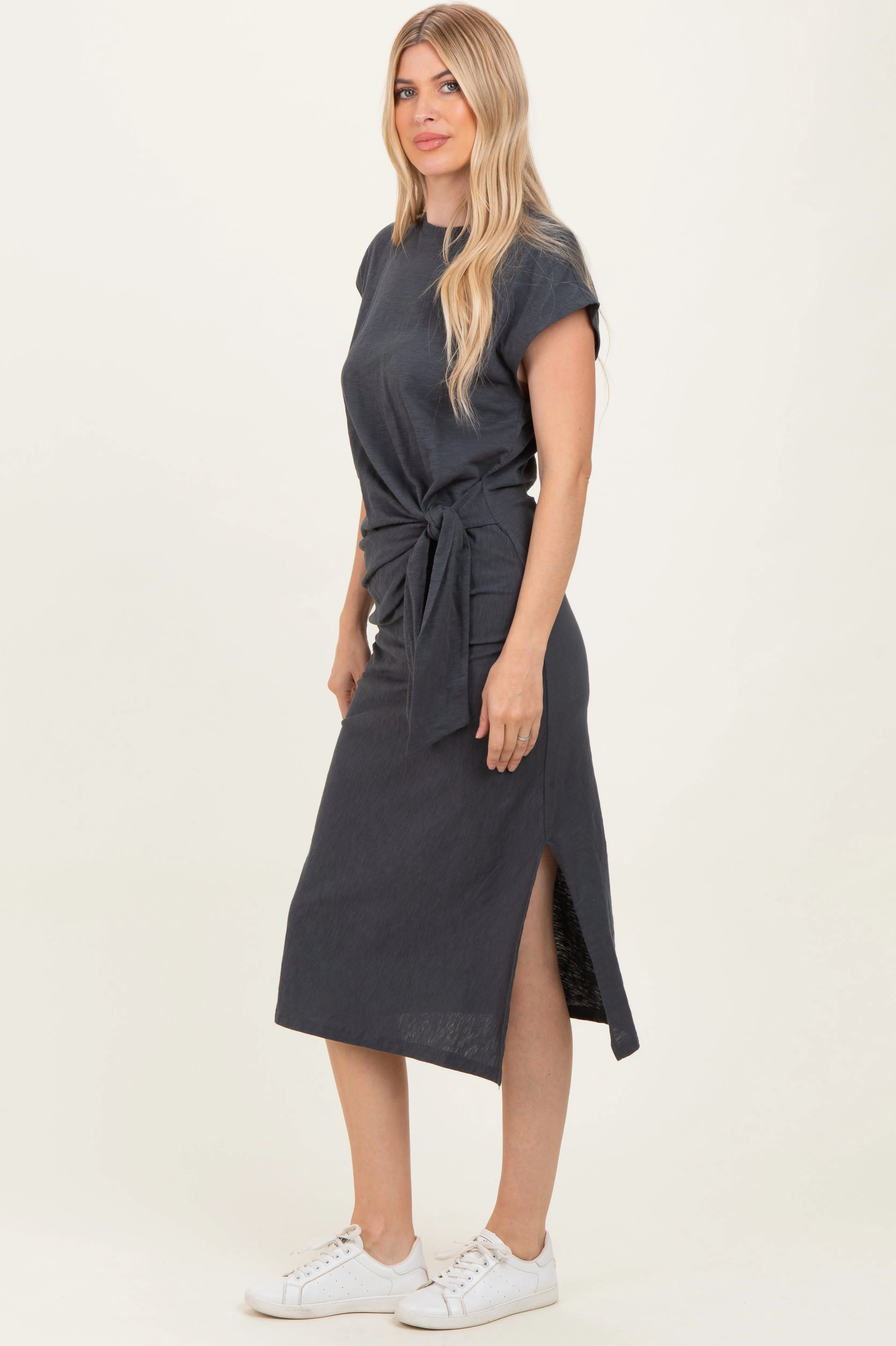 Charcoal Side Tie Side Slit Midi Dress sold by Pinkblush product image thumbnail 3
