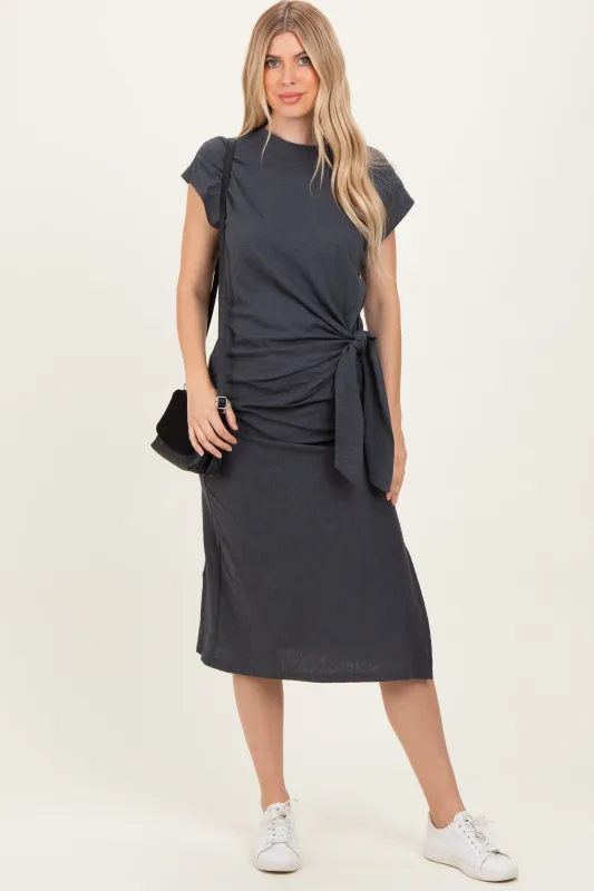 Charcoal Side Tie Side Slit Midi Dress sold by Pinkblush
