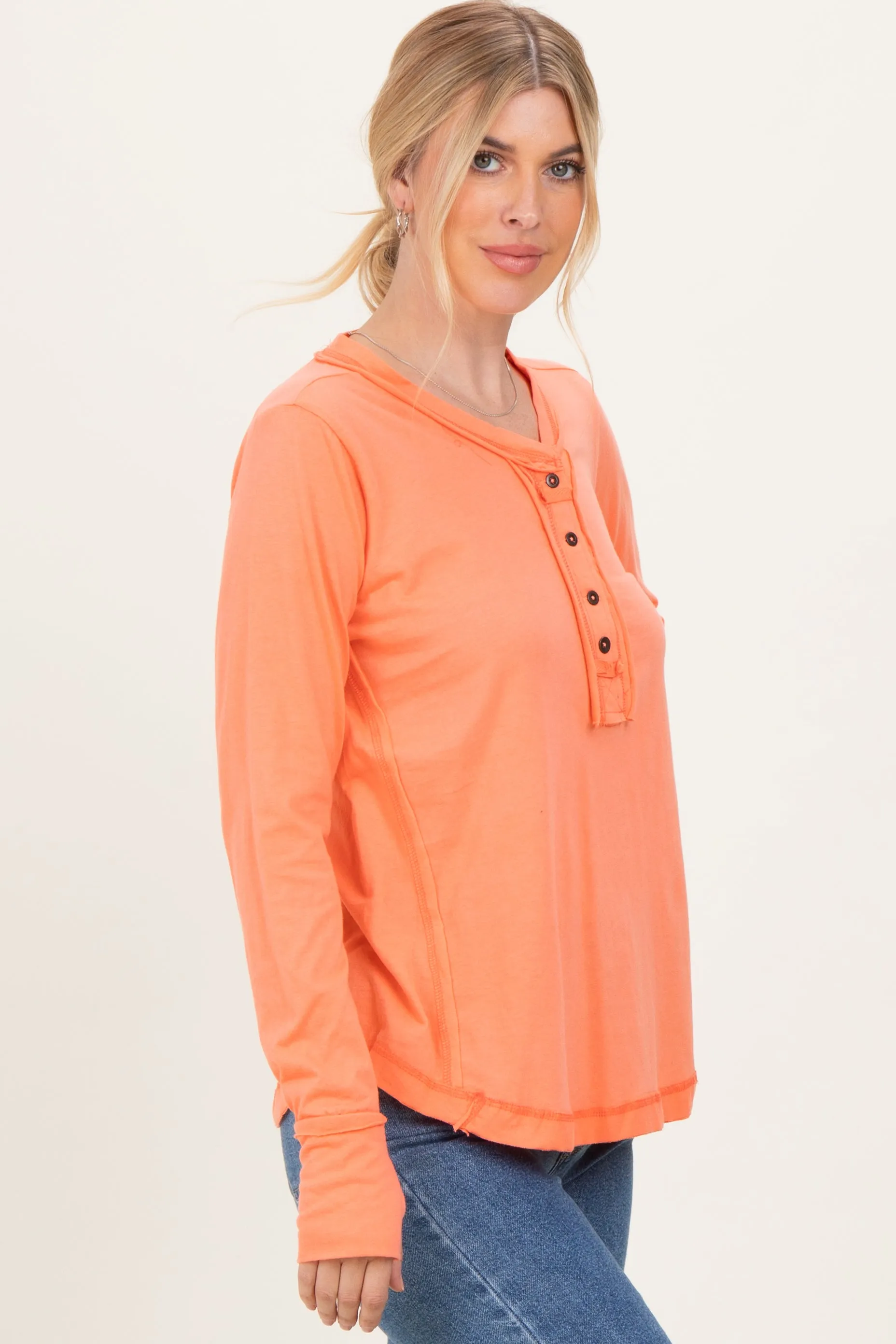 Peach Long Sleeve Exposed Seam Top sold by Pinkblush product image thumbnail 3