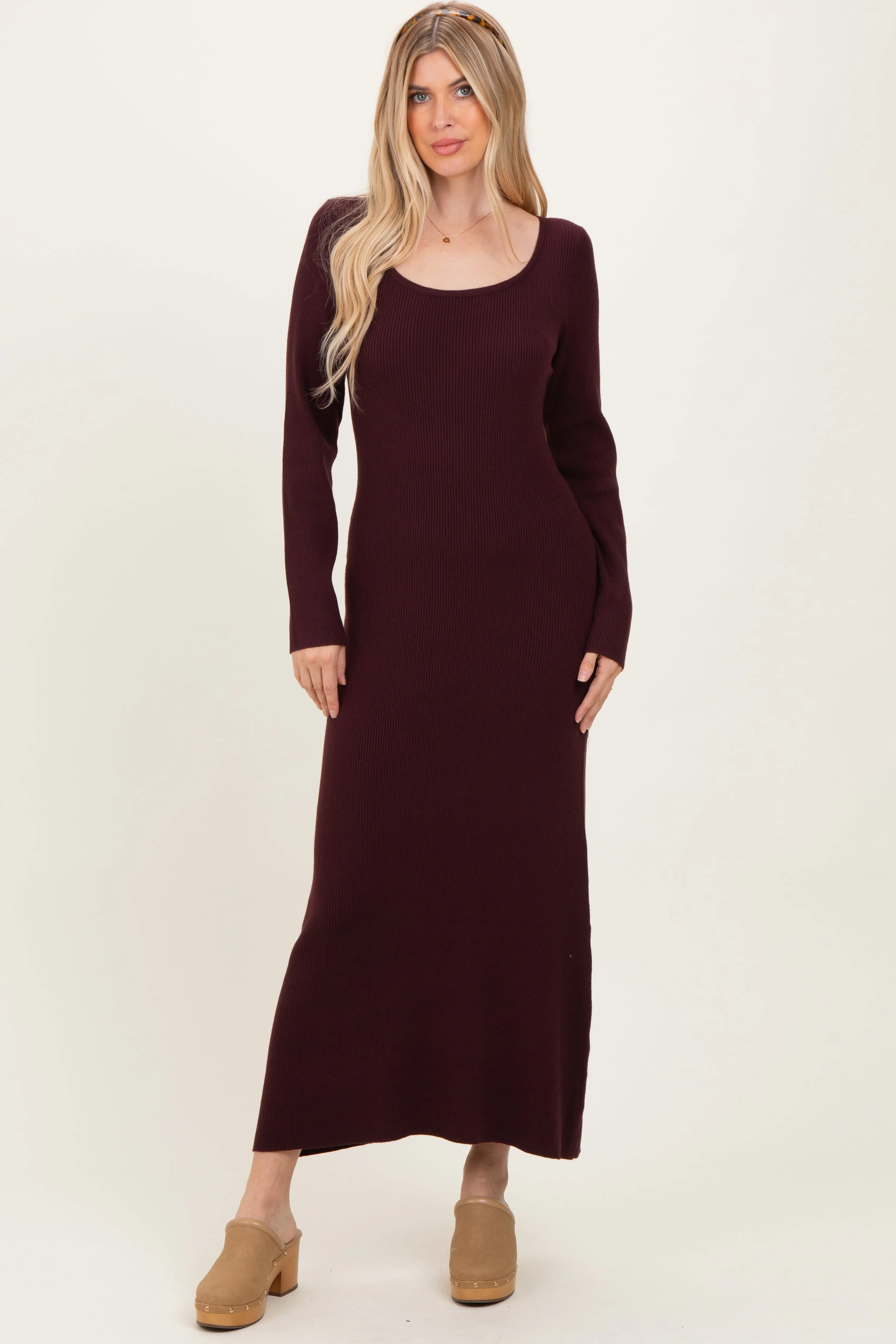 Plum Rib Knit Back Cutout Midi Dress sold by Pinkblush product image thumbnail 2