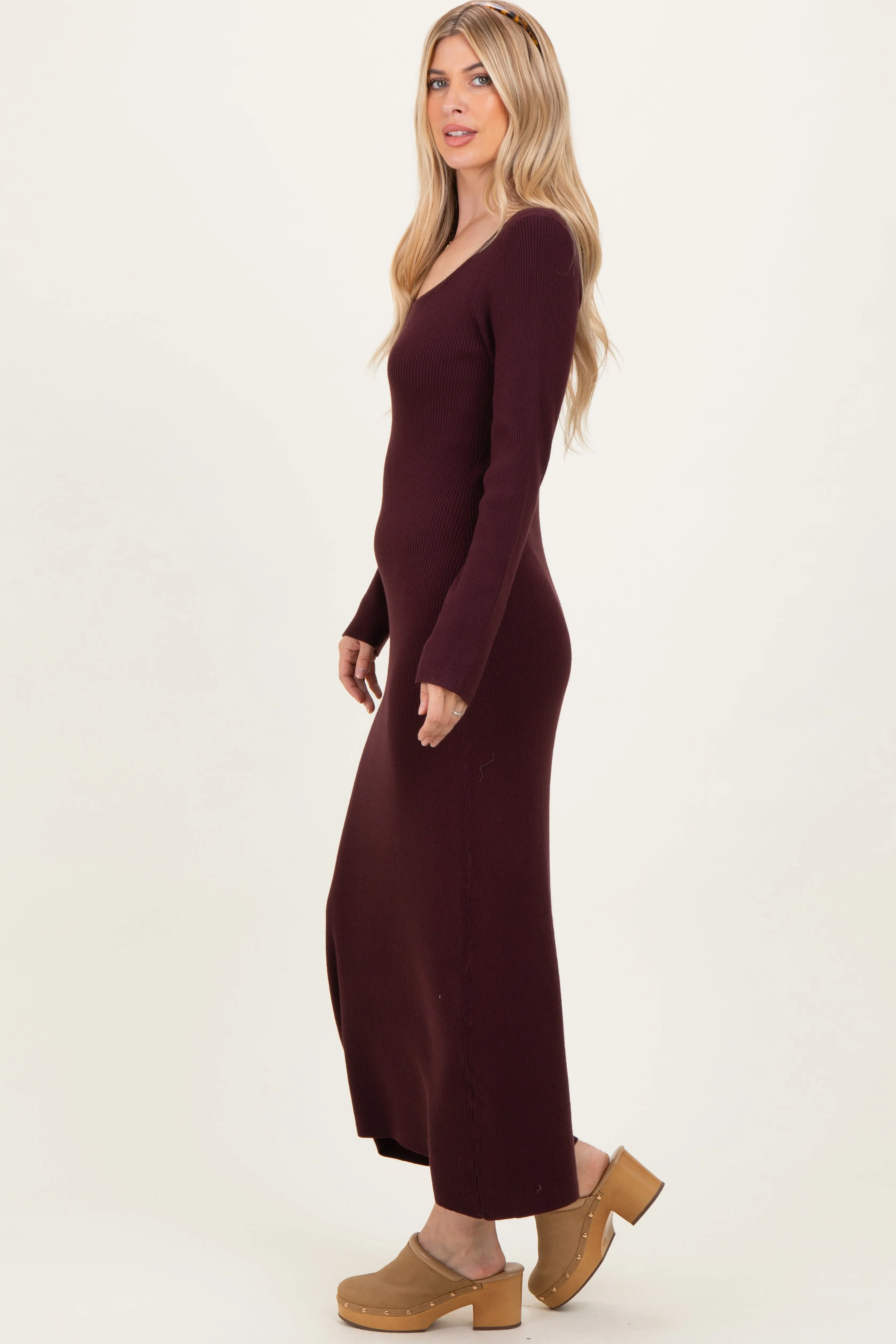 Plum Rib Knit Back Cutout Midi Dress sold by Pinkblush product image thumbnail 3