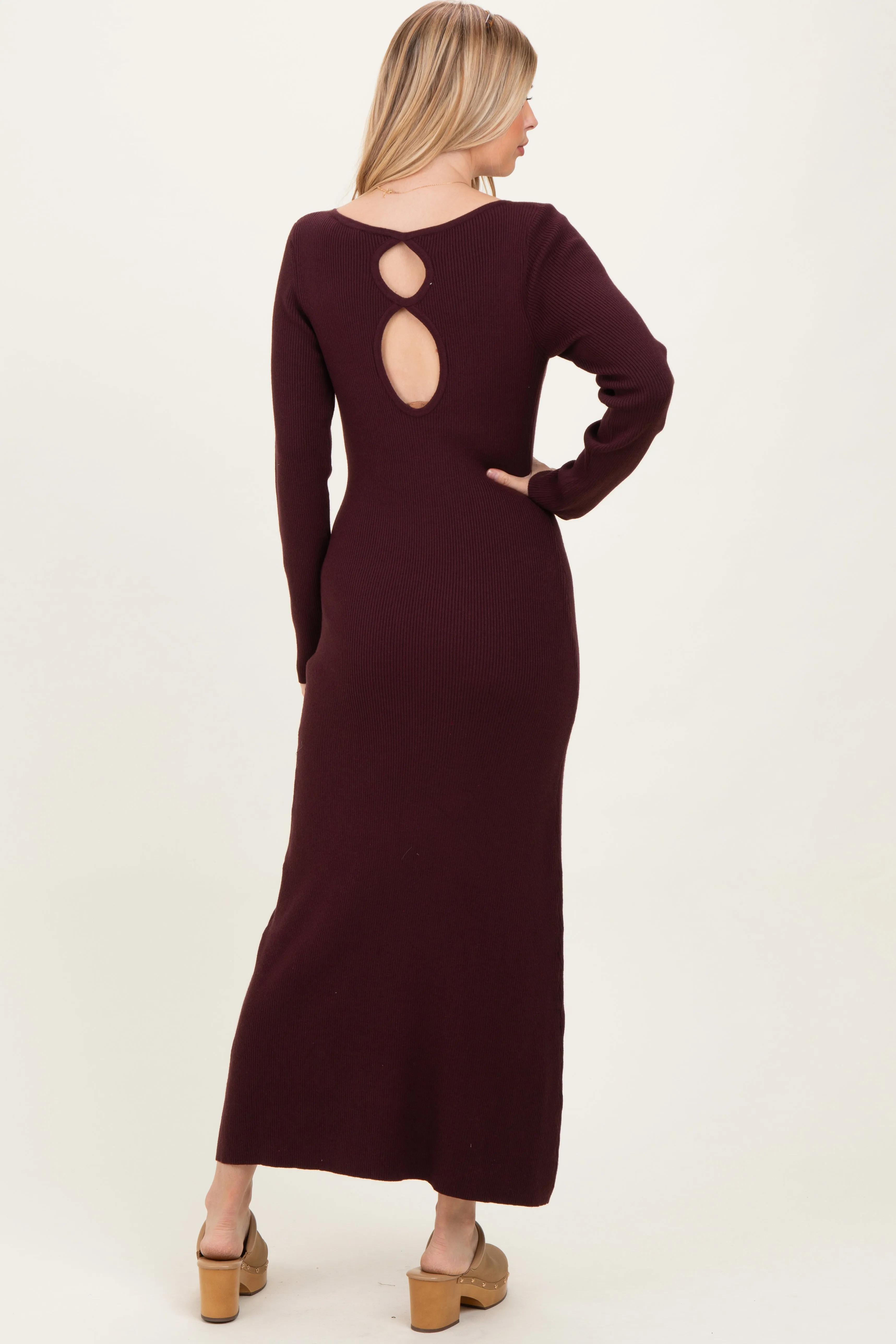 Plum Rib Knit Back Cutout Midi Dress sold by Pinkblush product image thumbnail 4