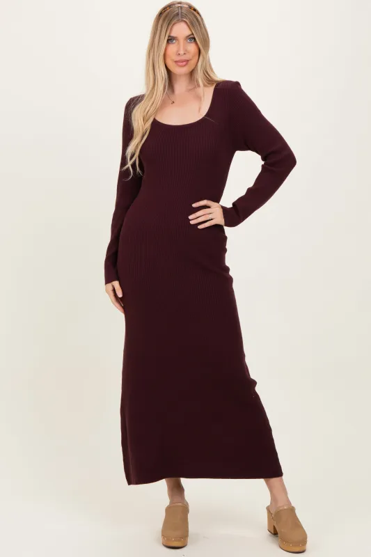 Plum Rib Knit Back Cutout Midi Dress sold by Pinkblush