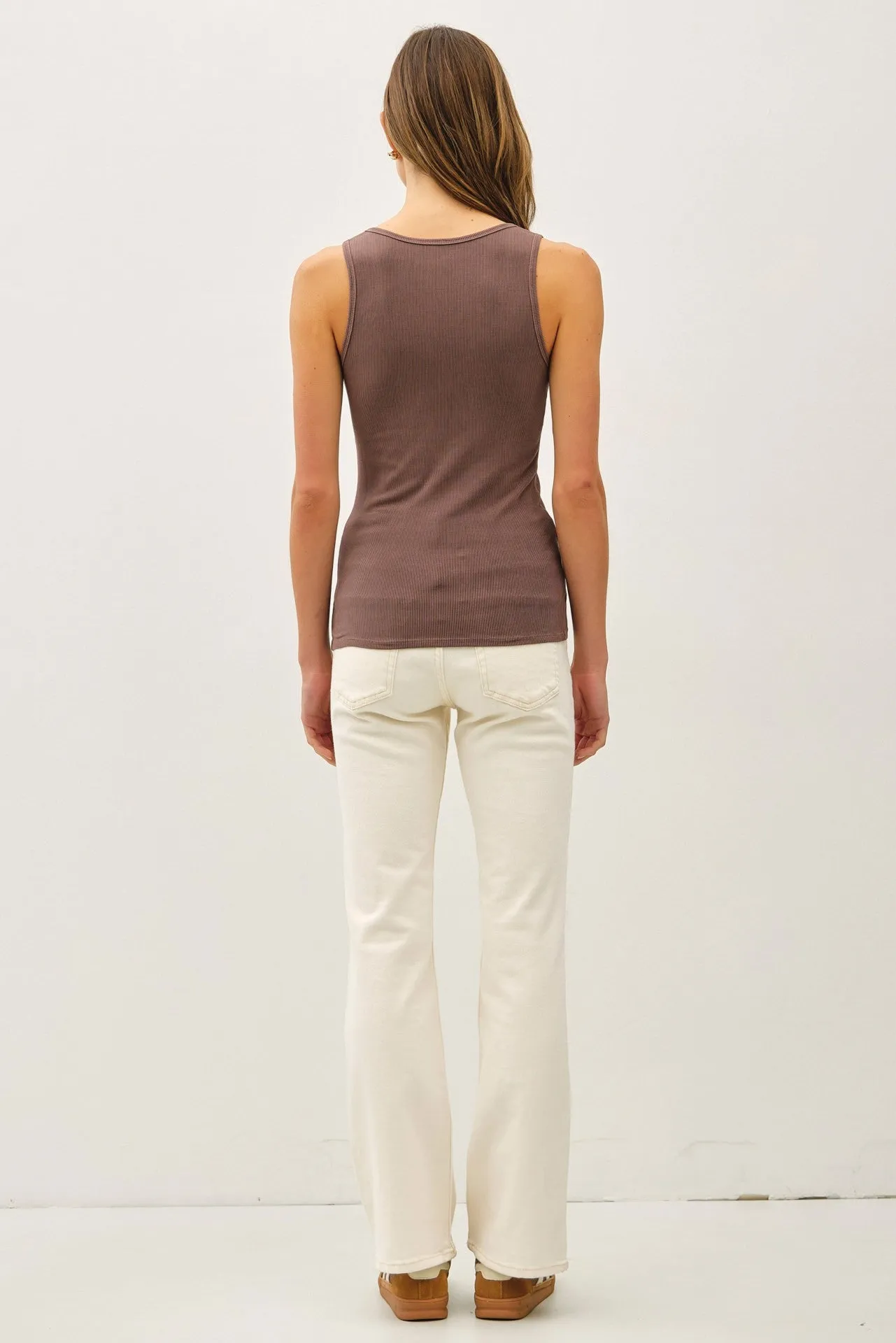 Brown Ribbed Split Neck Tank Top sold by Pinkblush product image thumbnail 3