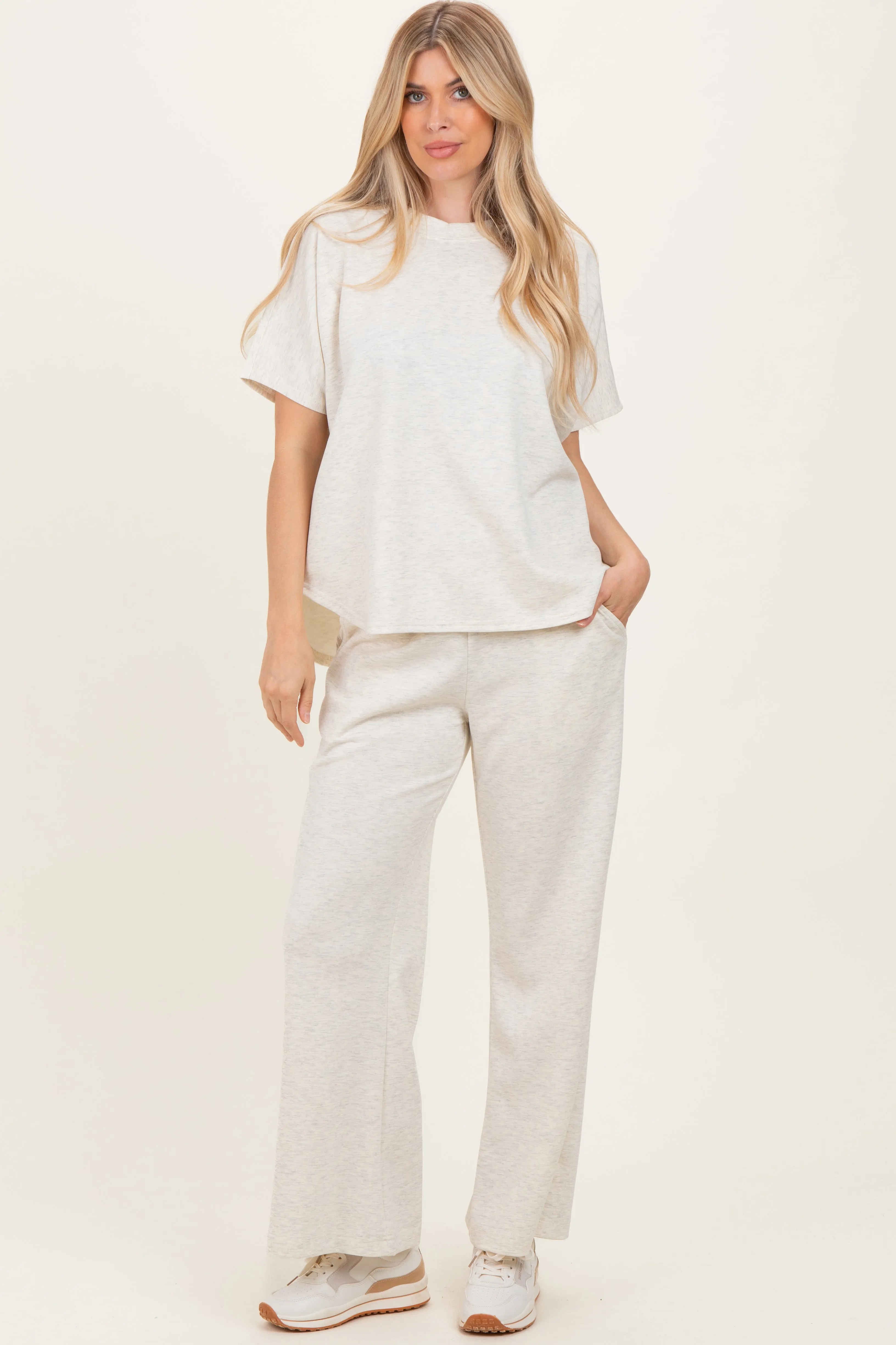 Cream Curved Hem Tee Pants Maternity Set sold by Pinkblush product image thumbnail 2