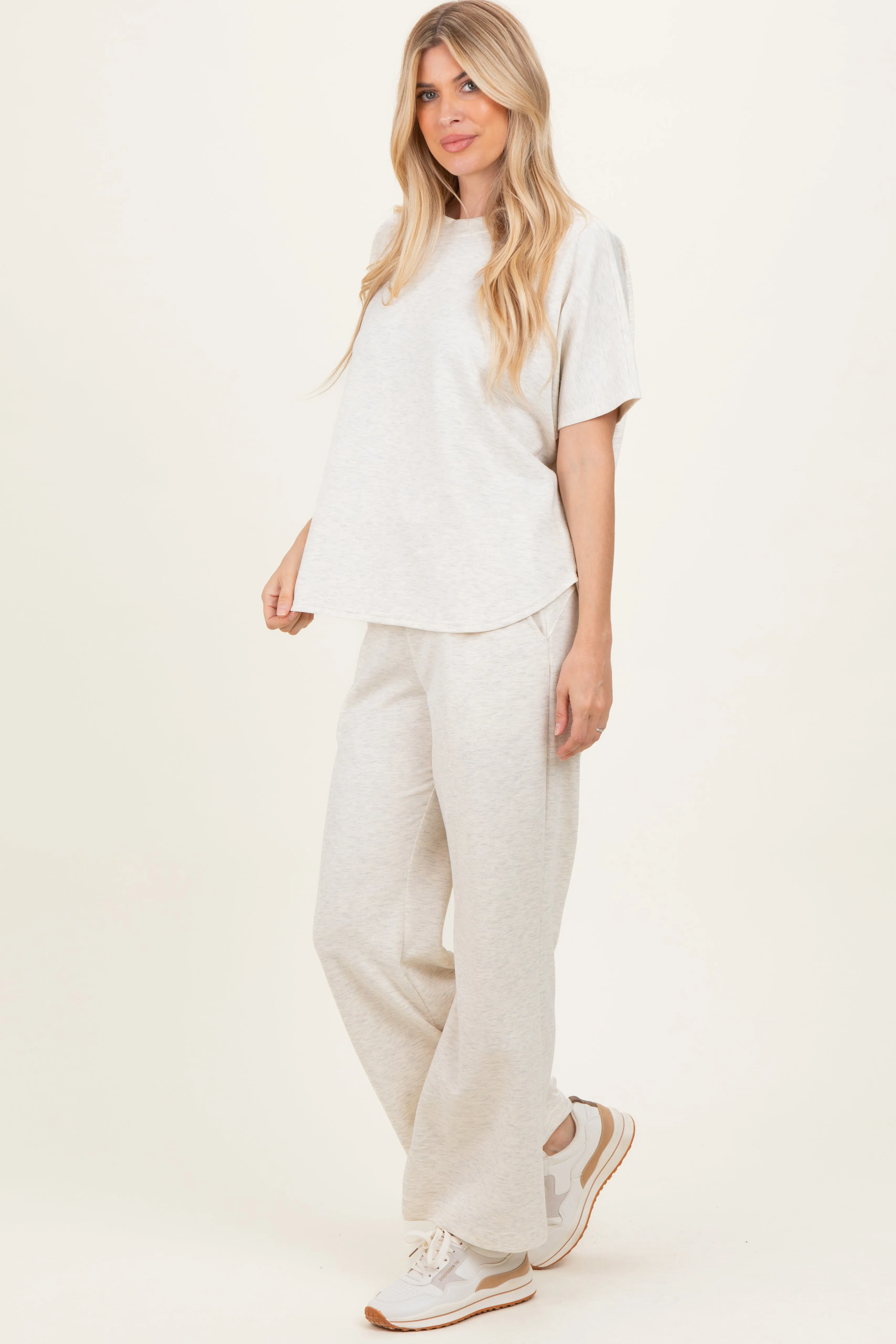 Cream Curved Hem Tee Pants Maternity Set sold by Pinkblush product image thumbnail 3