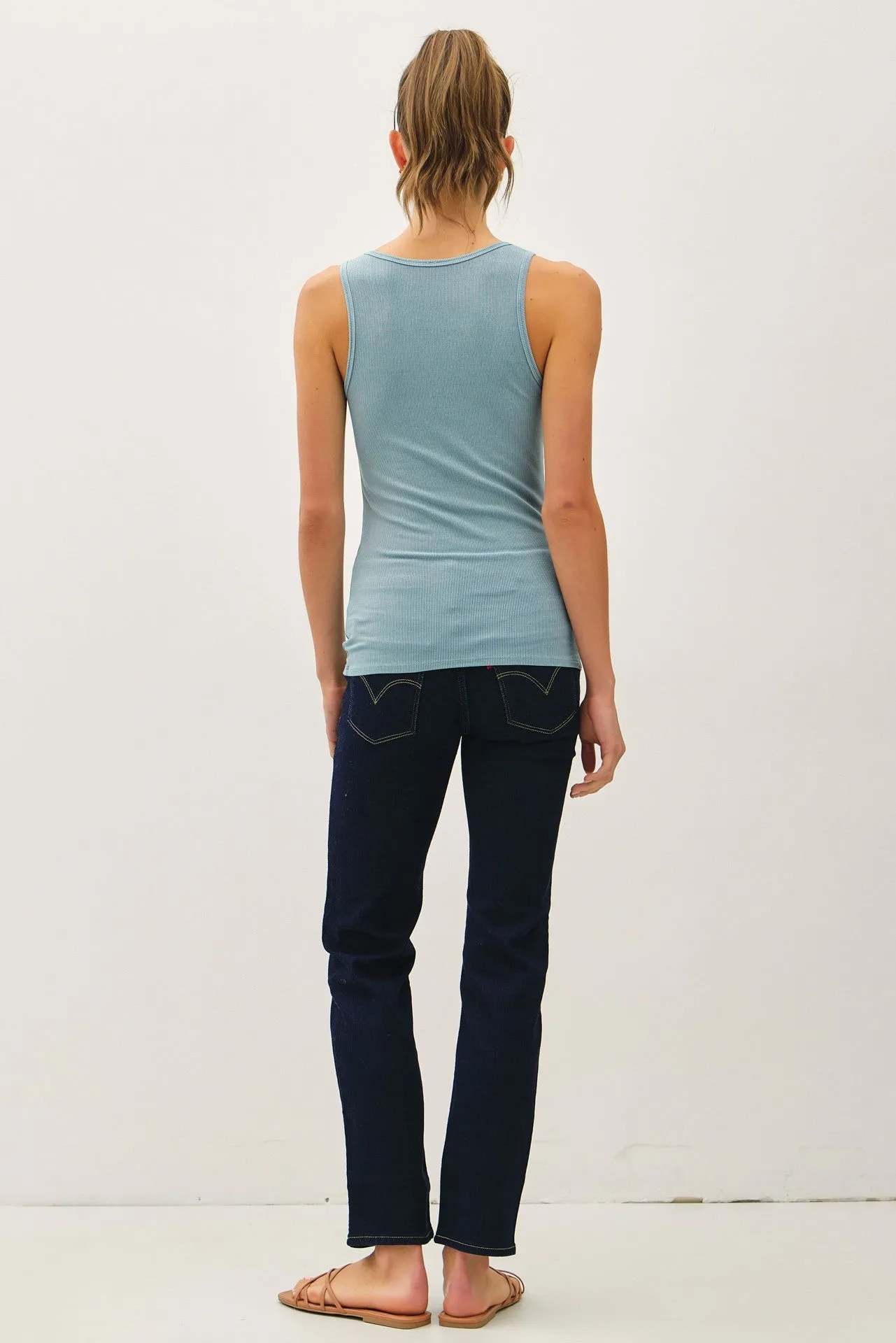 Light Teal Ribbed Split Neck Tank Top sold by Pinkblush product image thumbnail 3