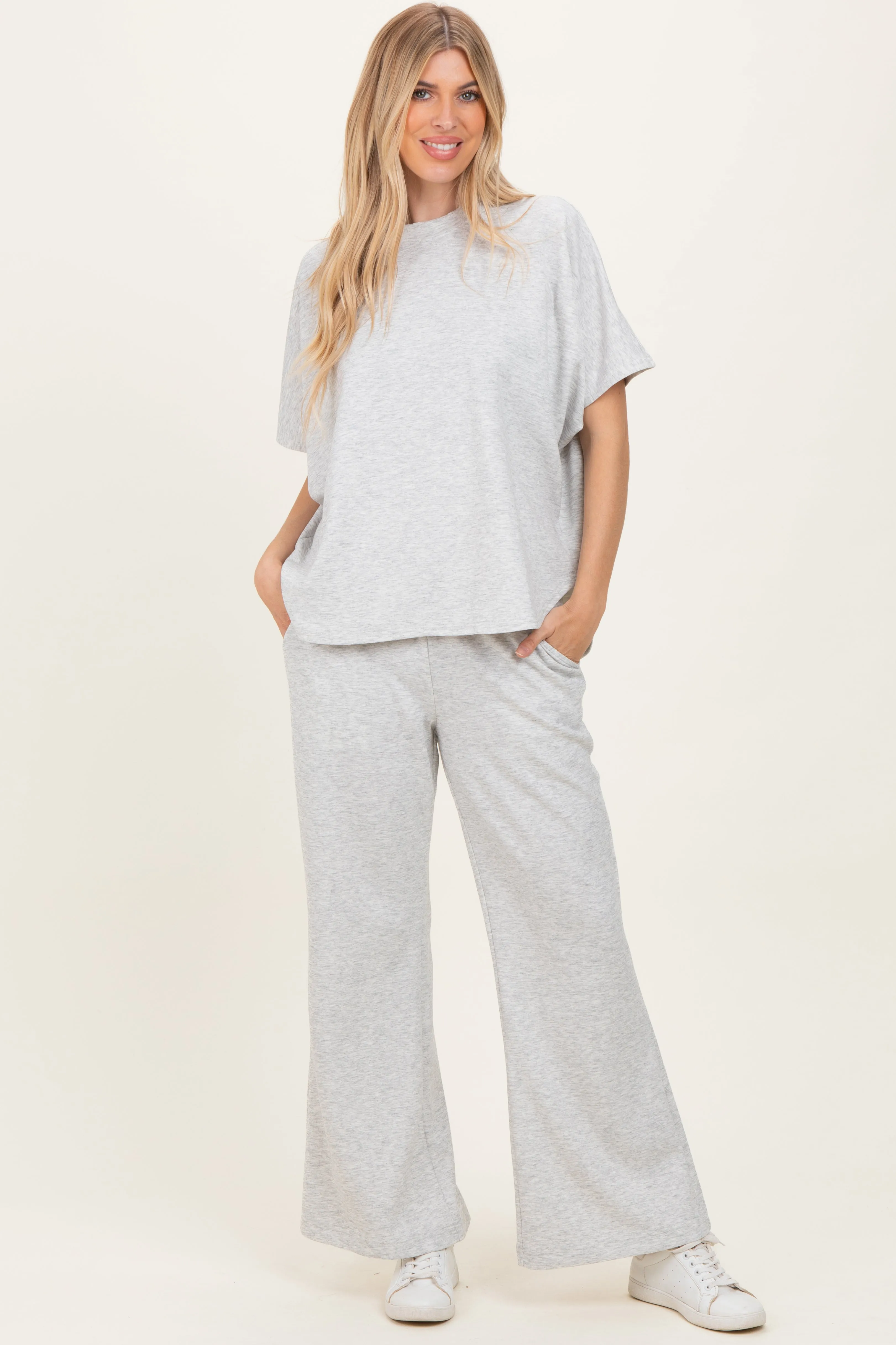 Heather Grey Curved Hem Tee Pants Maternity Set sold by Pinkblush
