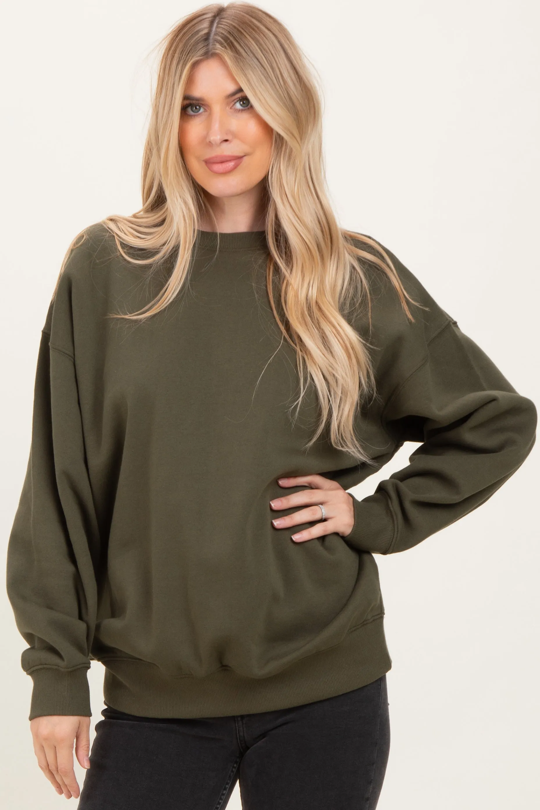 Olive Oversized Fleece Sweatshirt sold by Pinkblush product image thumbnail 2