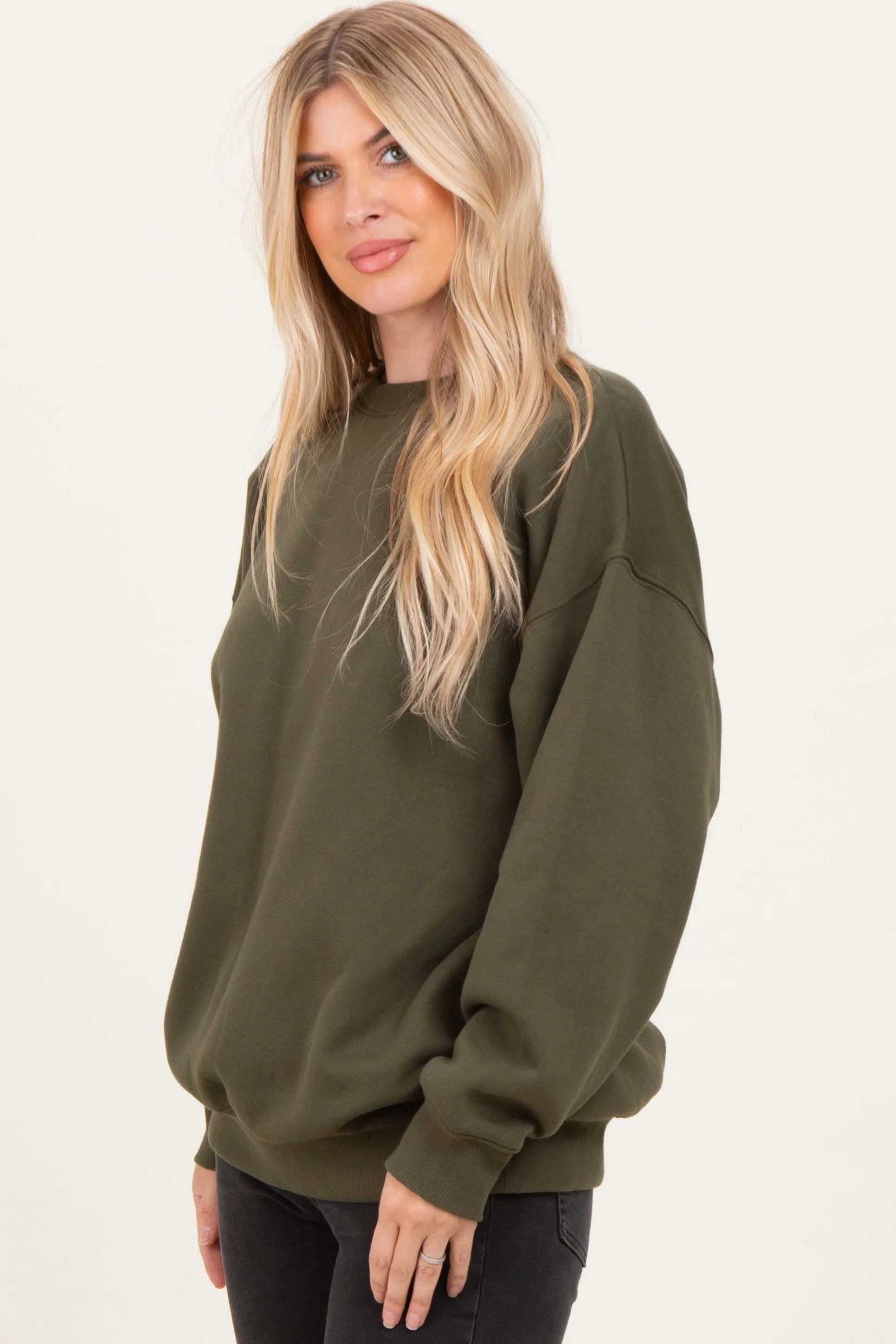 Olive Oversized Fleece Sweatshirt sold by Pinkblush product image thumbnail 3