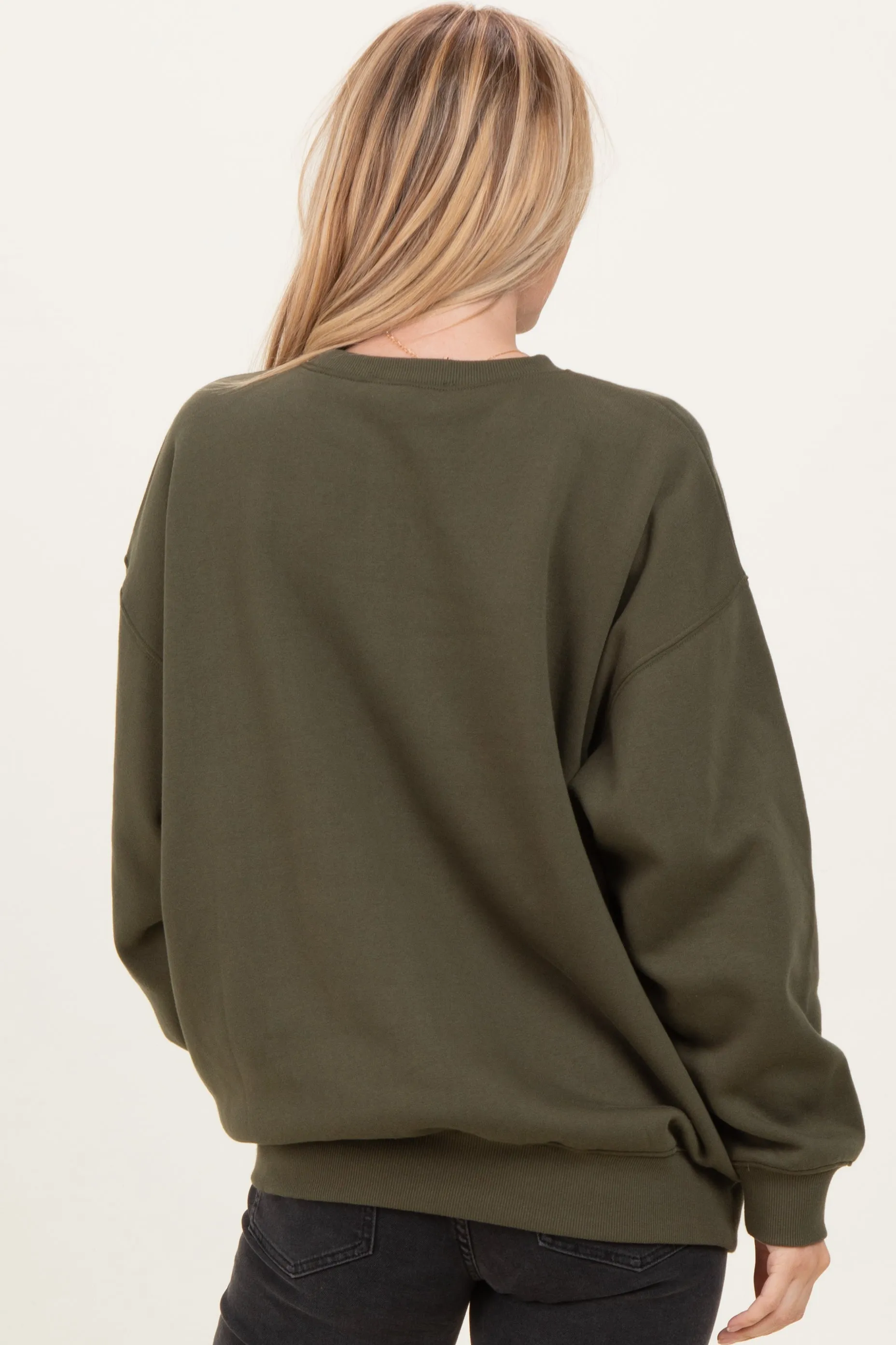Olive Oversized Fleece Sweatshirt sold by Pinkblush product image thumbnail 4