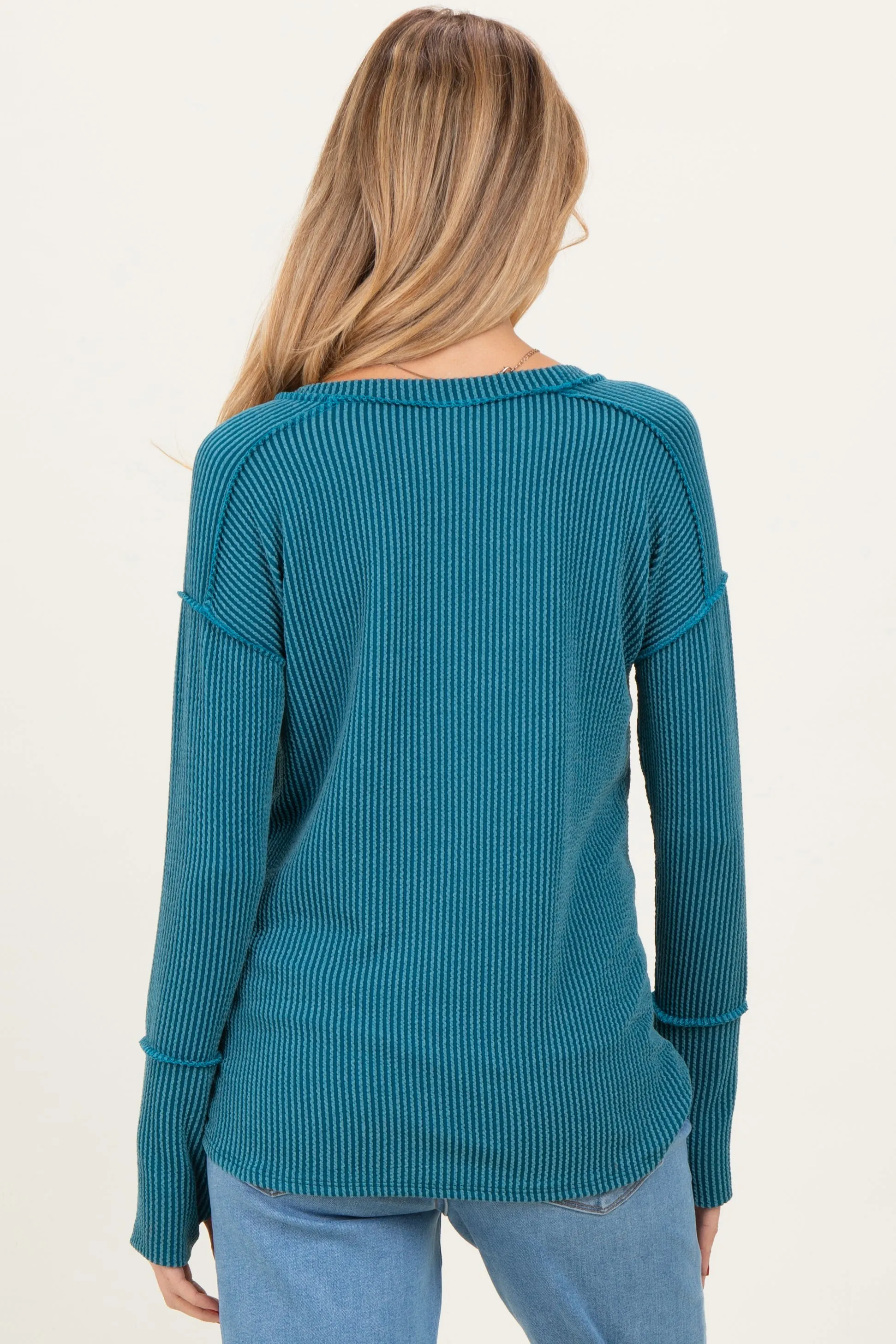 Teal Textured Rib Thumb Hole Maternity Long Sleeve Top sold by Pinkblush product image thumbnail 2