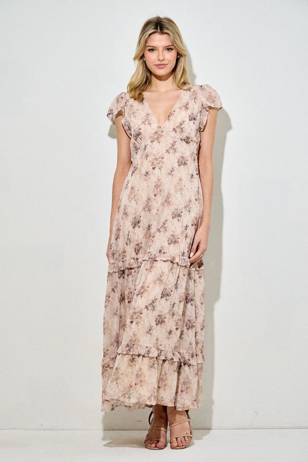 Peach Abstract Print Ruffle Trim Maxi Dress sold by Pinkblush product image thumbnail 2