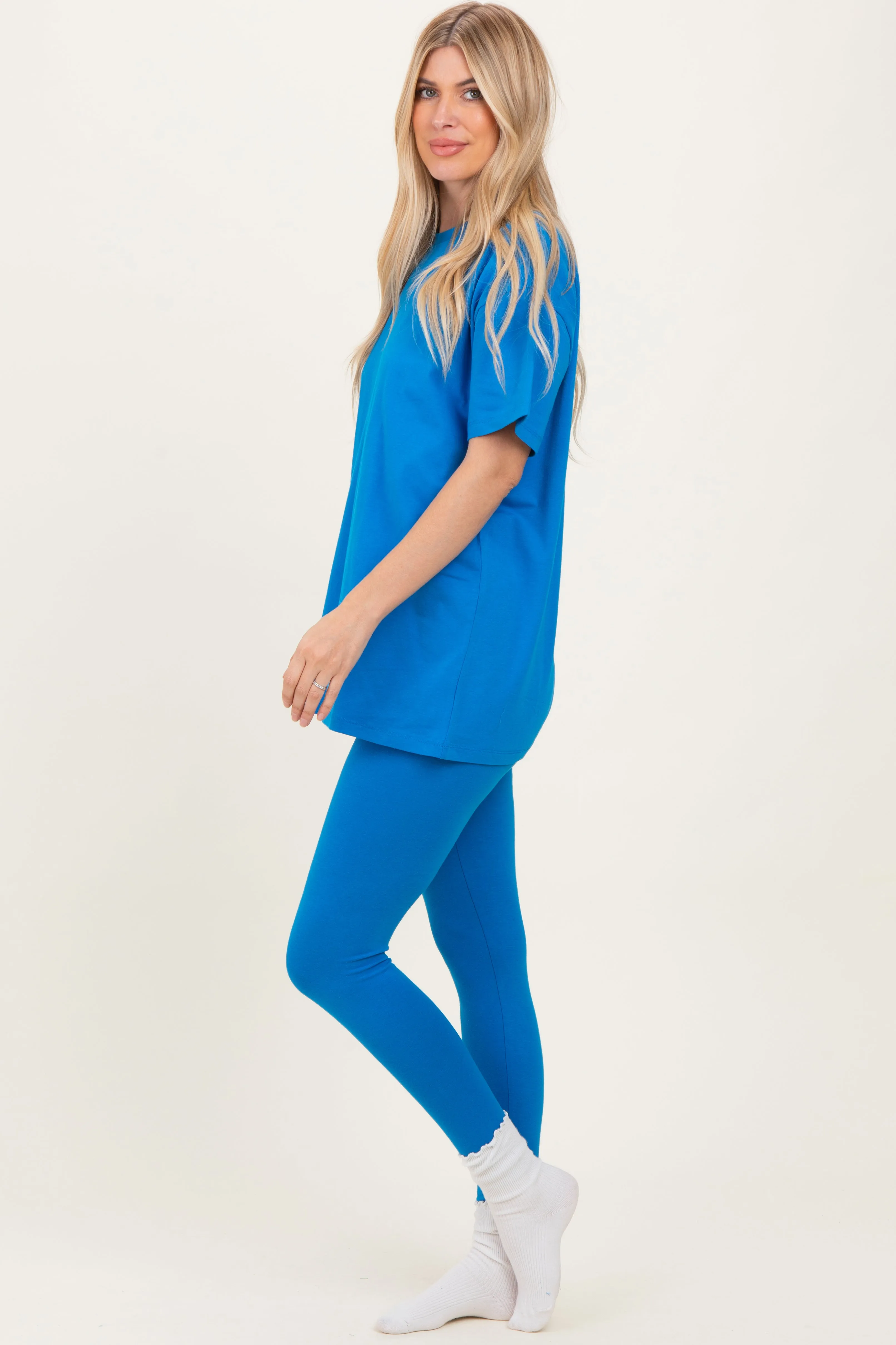 Ocean Blue Oversized Crewneck Short Sleeve and Legging Set sold by Pinkblush product image thumbnail 3