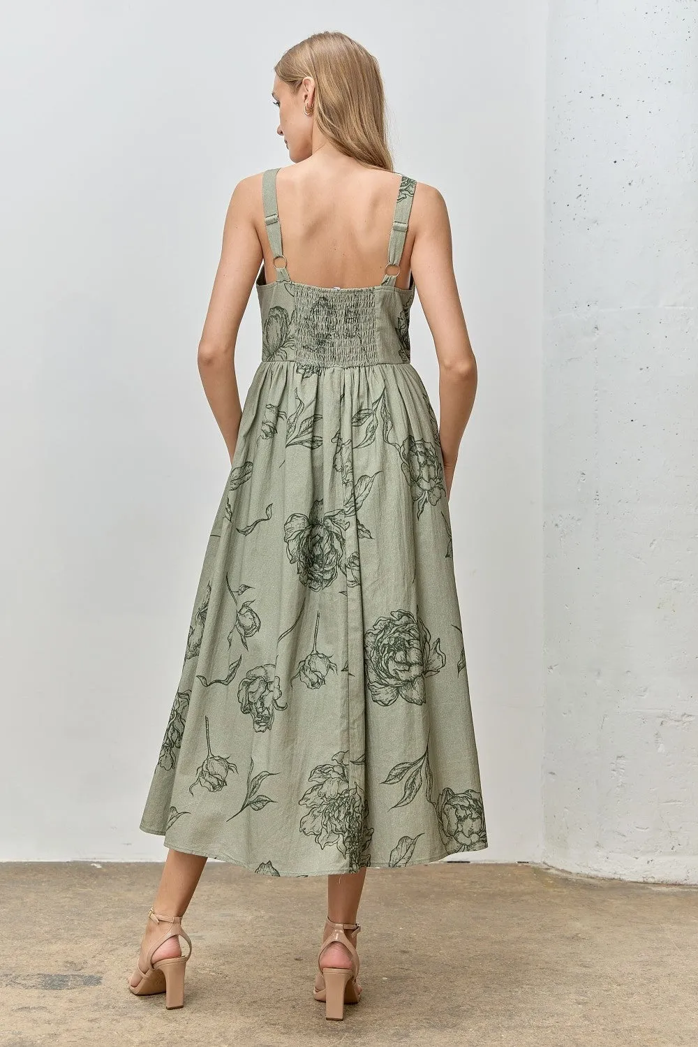 Light Olive Floral Sleeveless Midi Dress sold by Pinkblush product image thumbnail 3