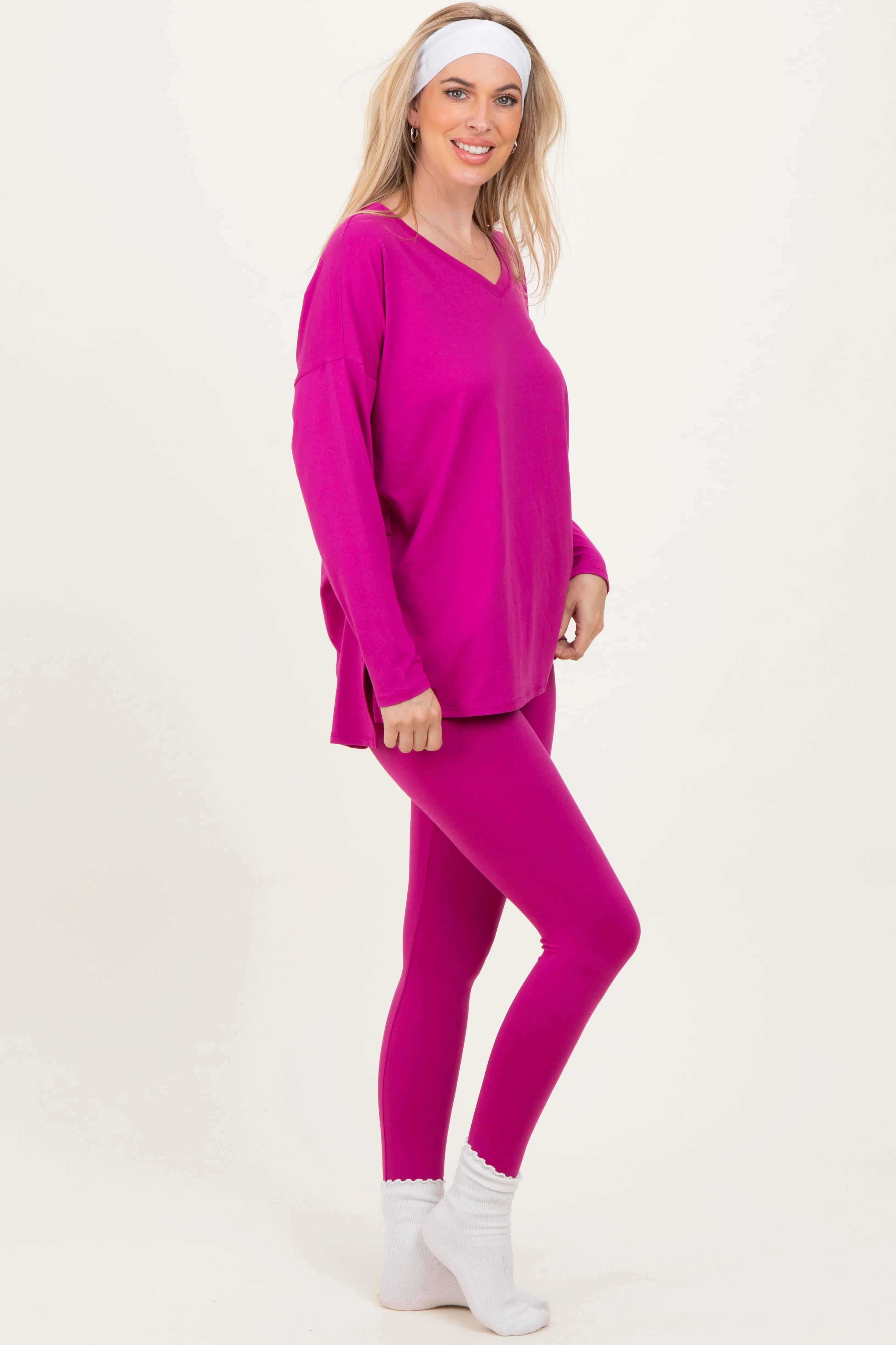 Magenta Brushed Knit Oversized Top and Legging Set sold by Pinkblush product image thumbnail 3