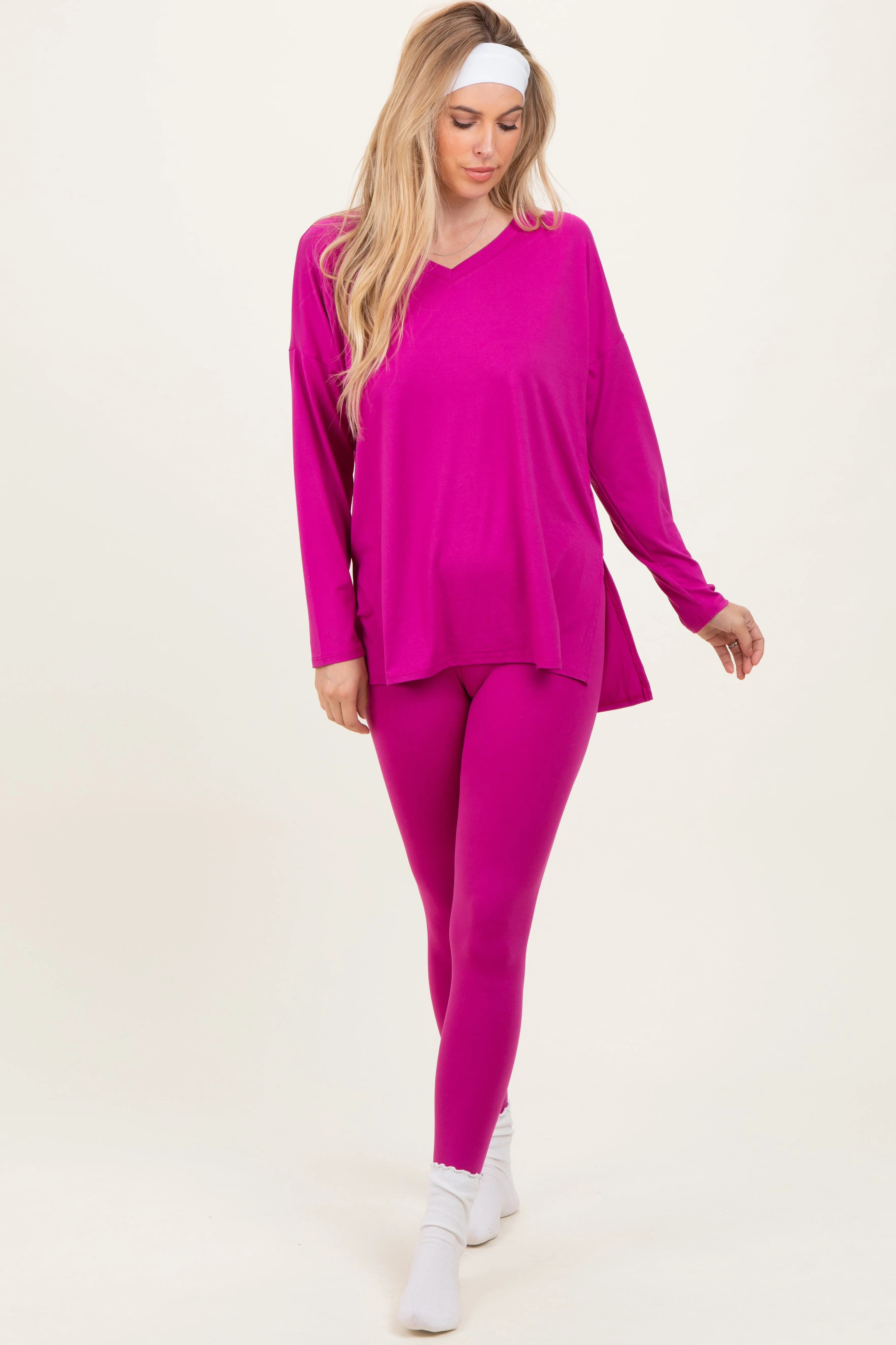 Magenta Brushed Knit Oversized Top and Legging Set sold by Pinkblush