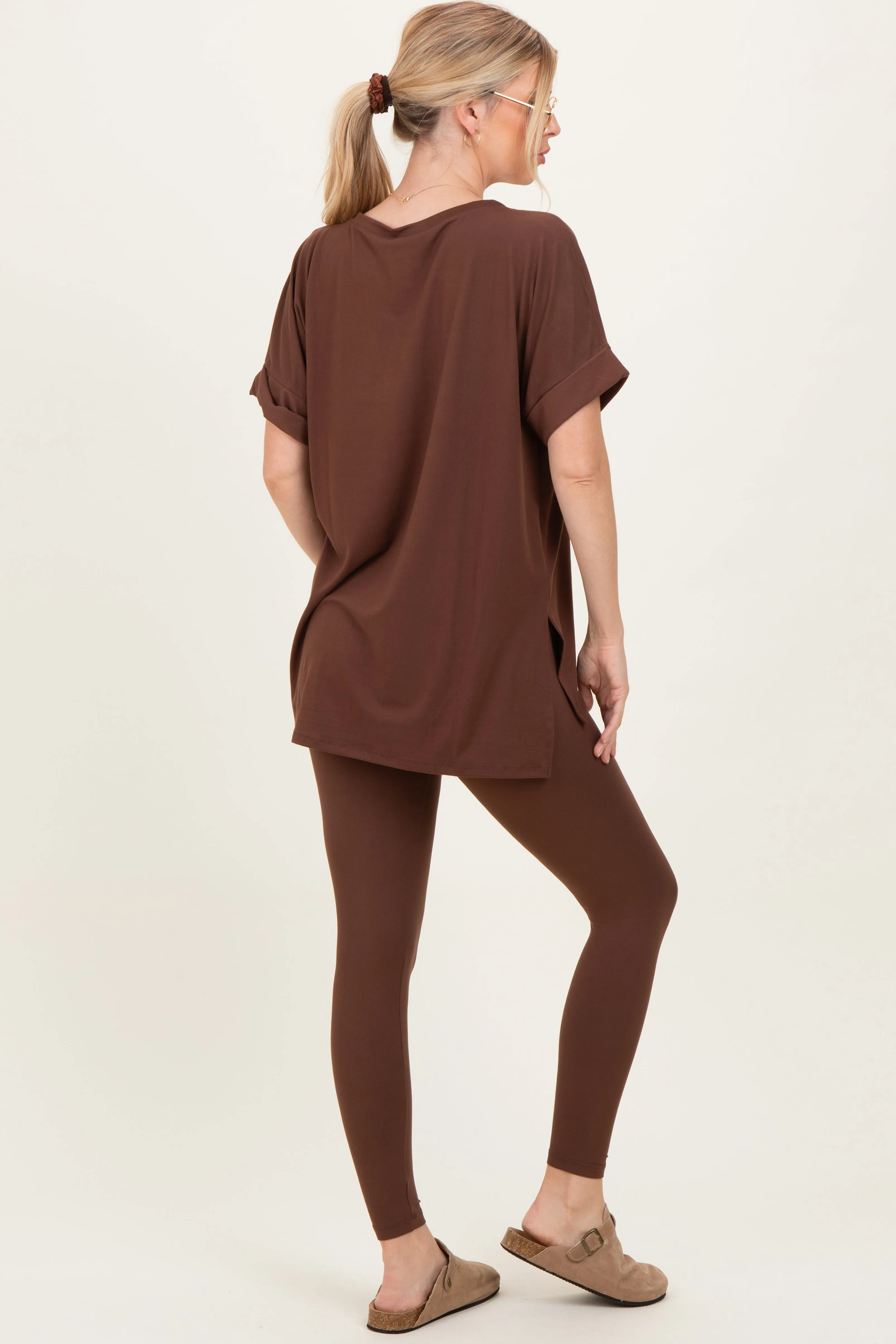 Brown Oversized V-Neck Tee Legging Lounge Set sold by Pinkblush product image thumbnail 4