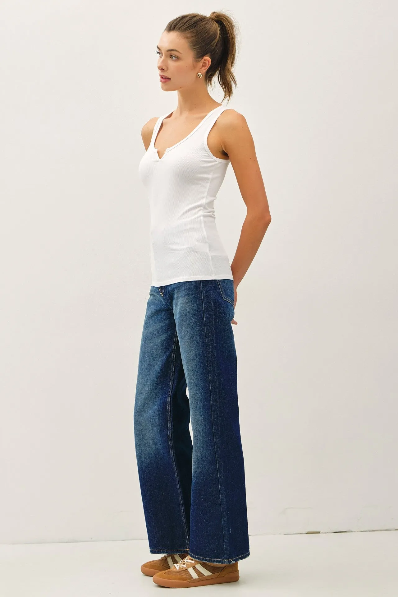 White Ribbed Split Neck Tank Top sold by Pinkblush product image thumbnail 2