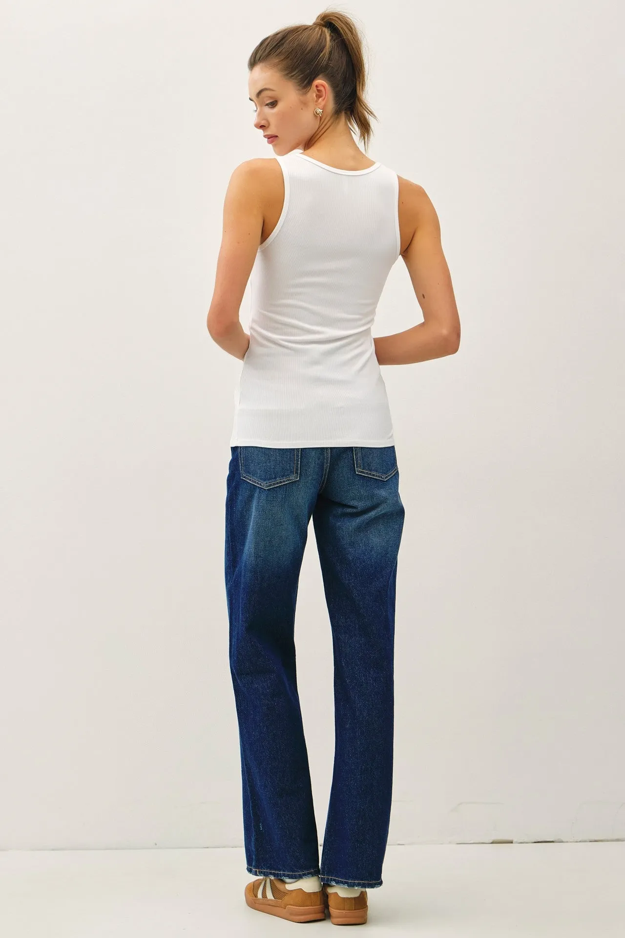 White Ribbed Split Neck Tank Top sold by Pinkblush product image thumbnail 3