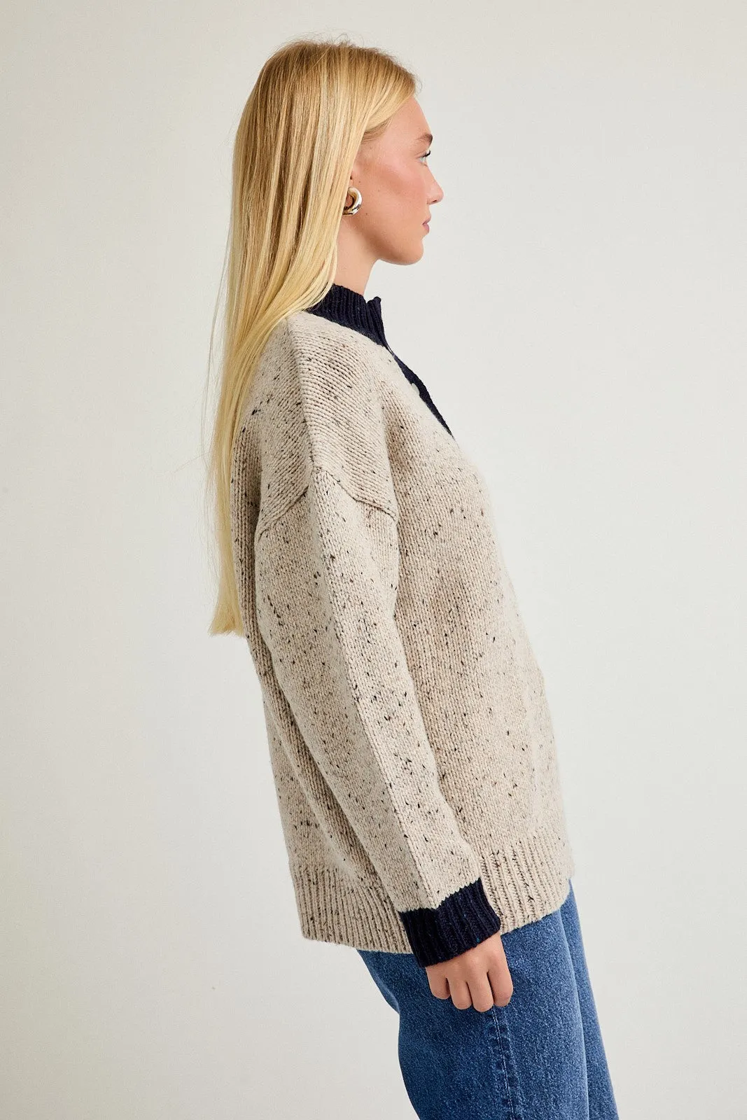 Beige Speckle Knit Snap Button Oversized Sweater sold by Pinkblush product image thumbnail 3
