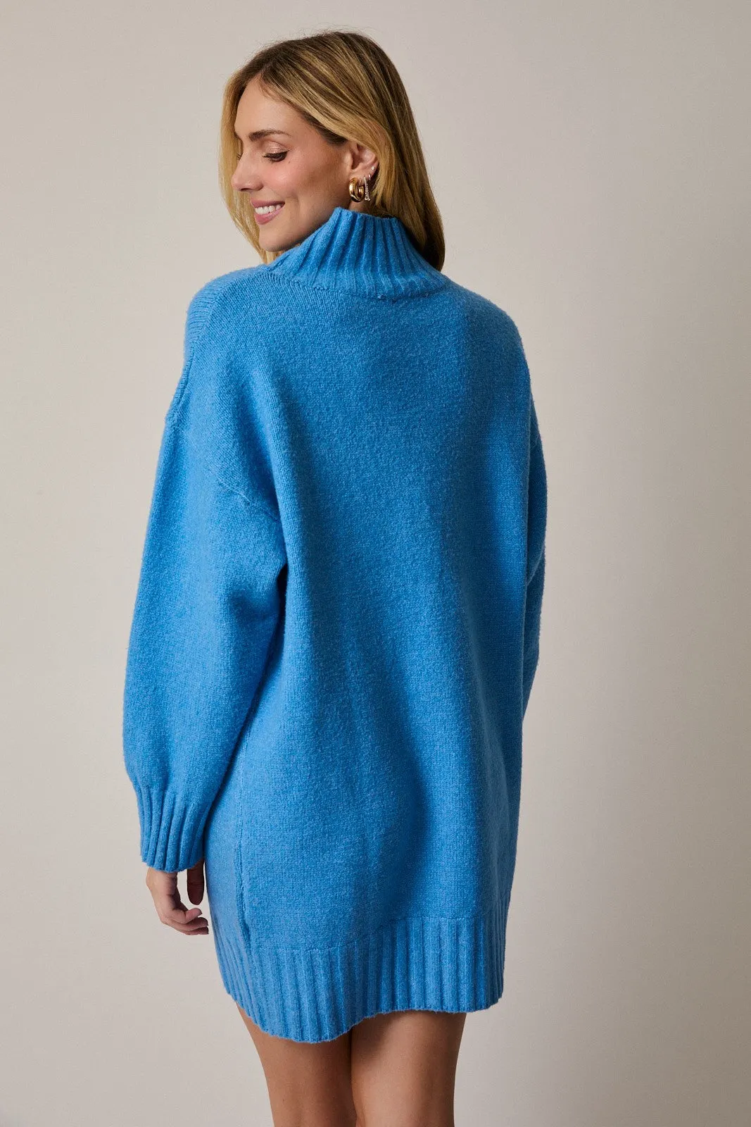 Blue Mock Neck Long Sleeve Sweater Dress sold by Pinkblush product image thumbnail 4