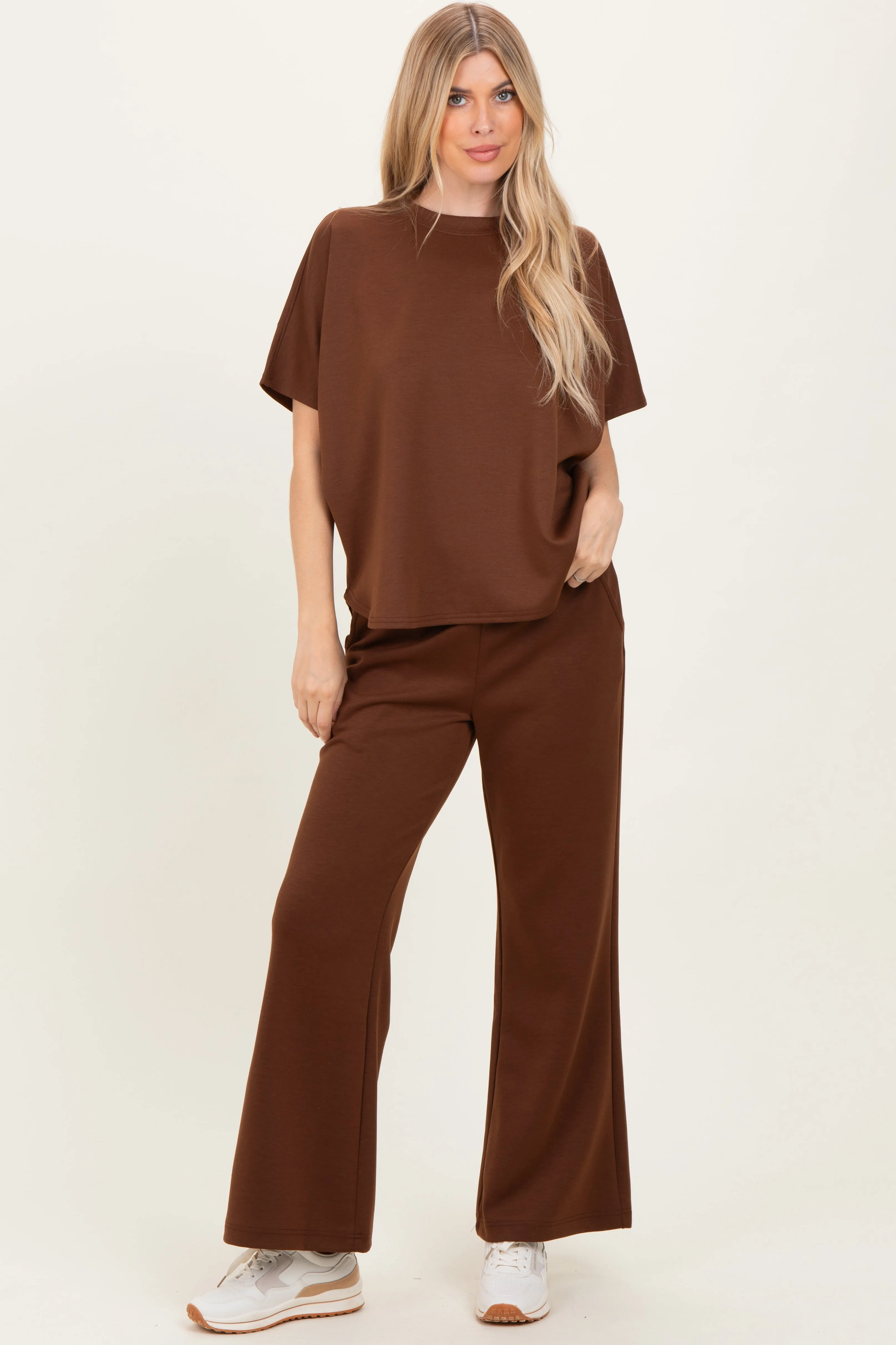 Brown Curved Hem Tee Pants Maternity Set sold by Pinkblush product image thumbnail 2