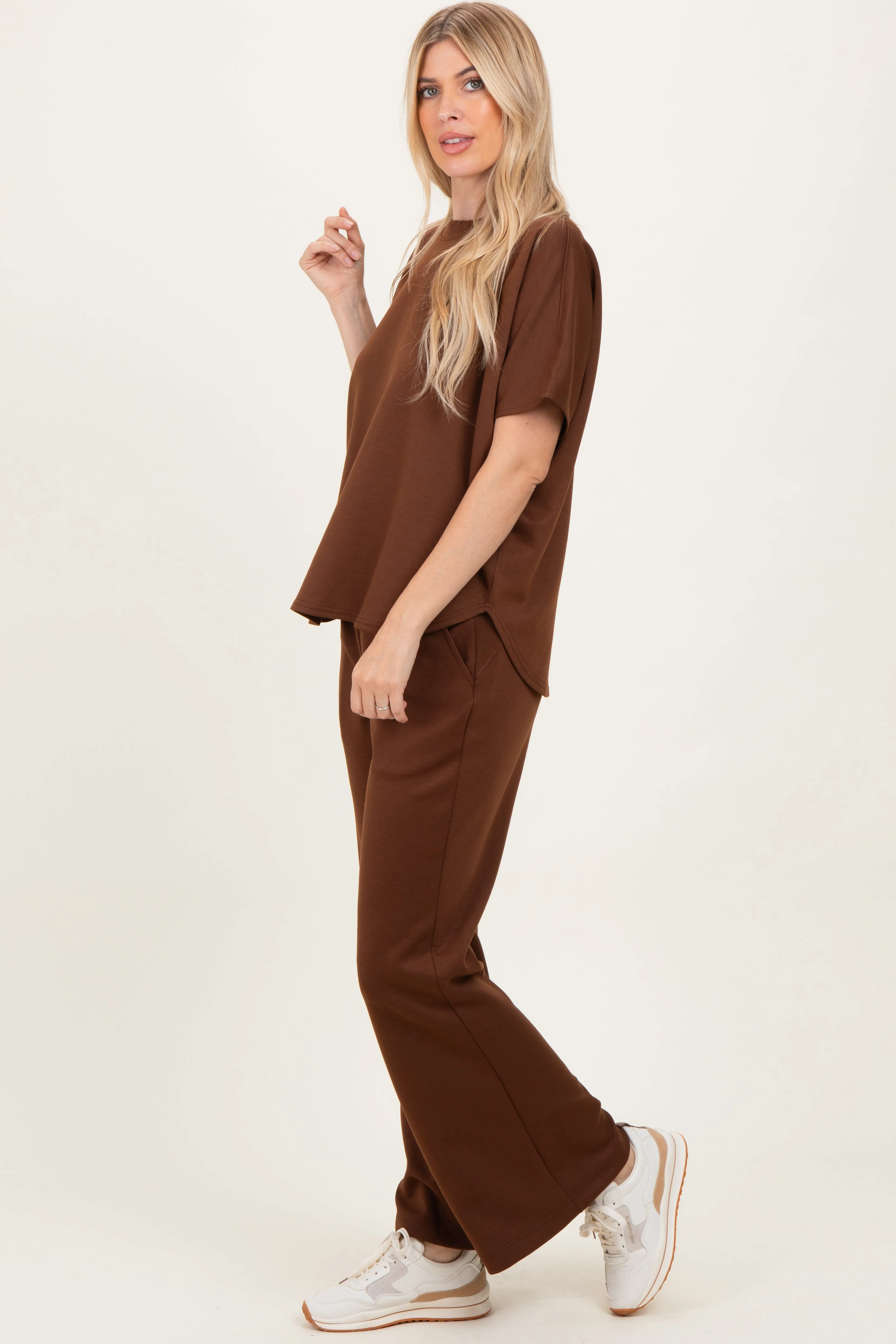 Brown Curved Hem Tee Pants Maternity Set sold by Pinkblush product image thumbnail 3