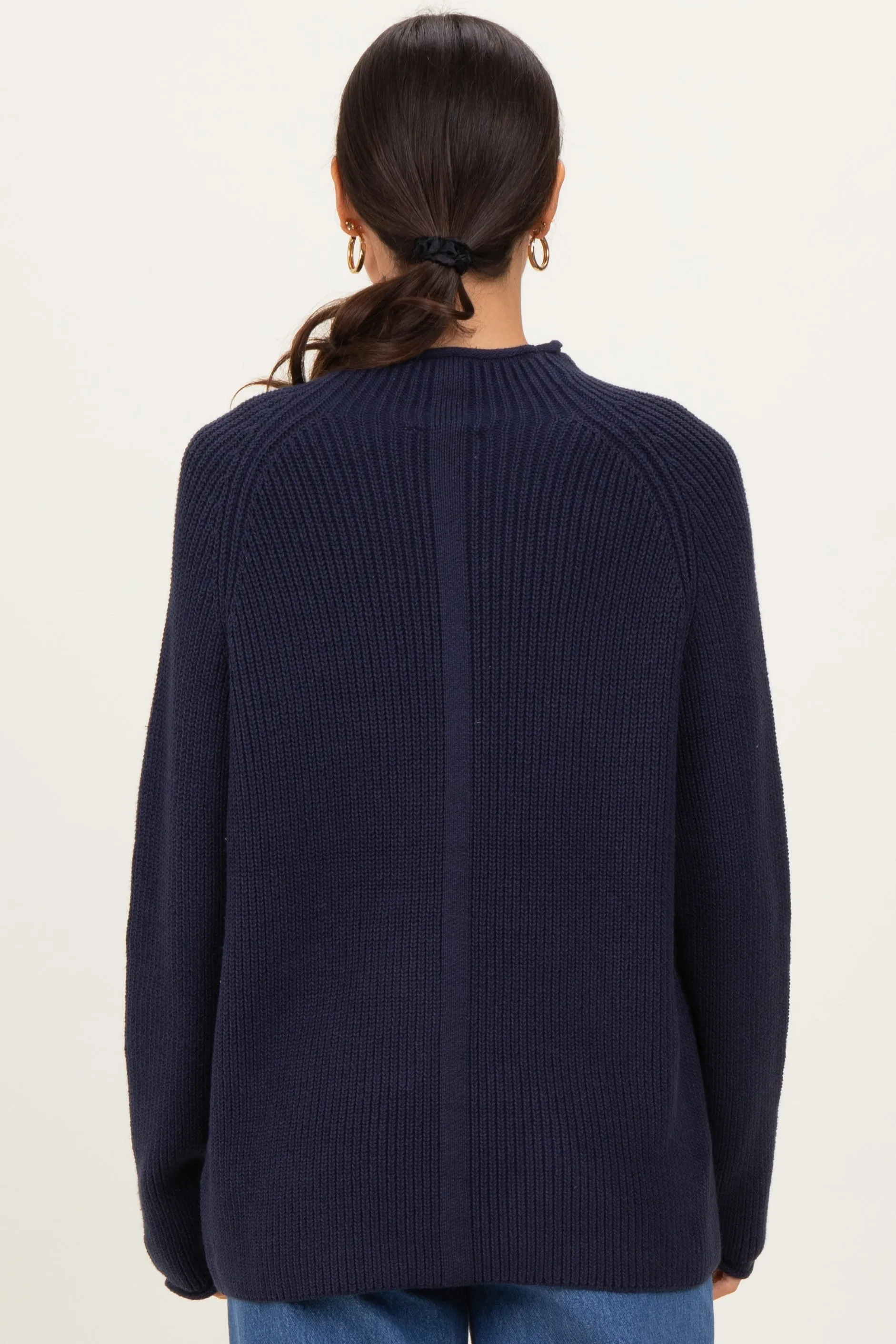 Navy Mock Neck Ribbed Knit Basic Sweater Top sold by Pinkblush product image thumbnail 4