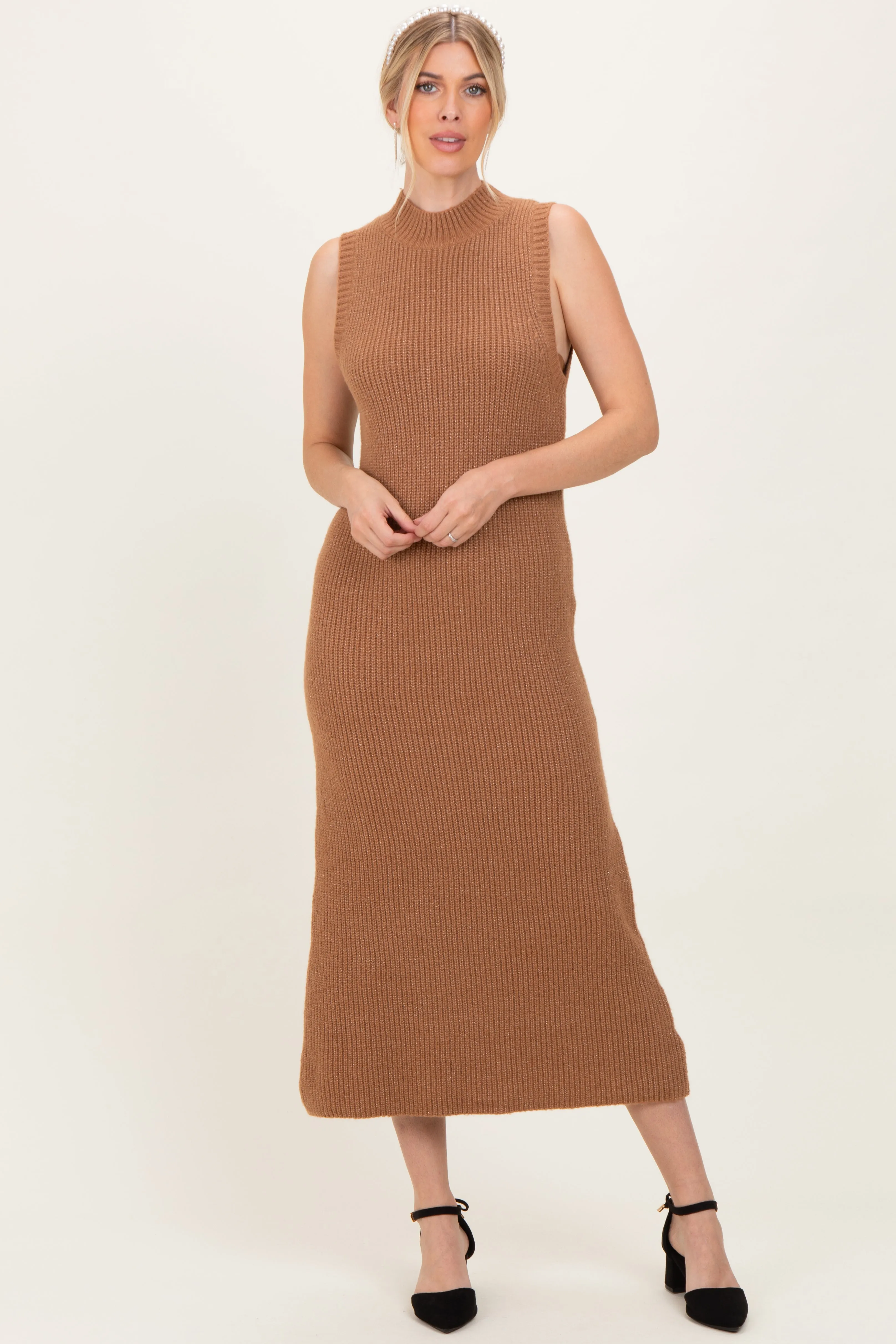 Mocha Chunky Knit Sleeveless Maxi Dress sold by Pinkblush product image thumbnail 2