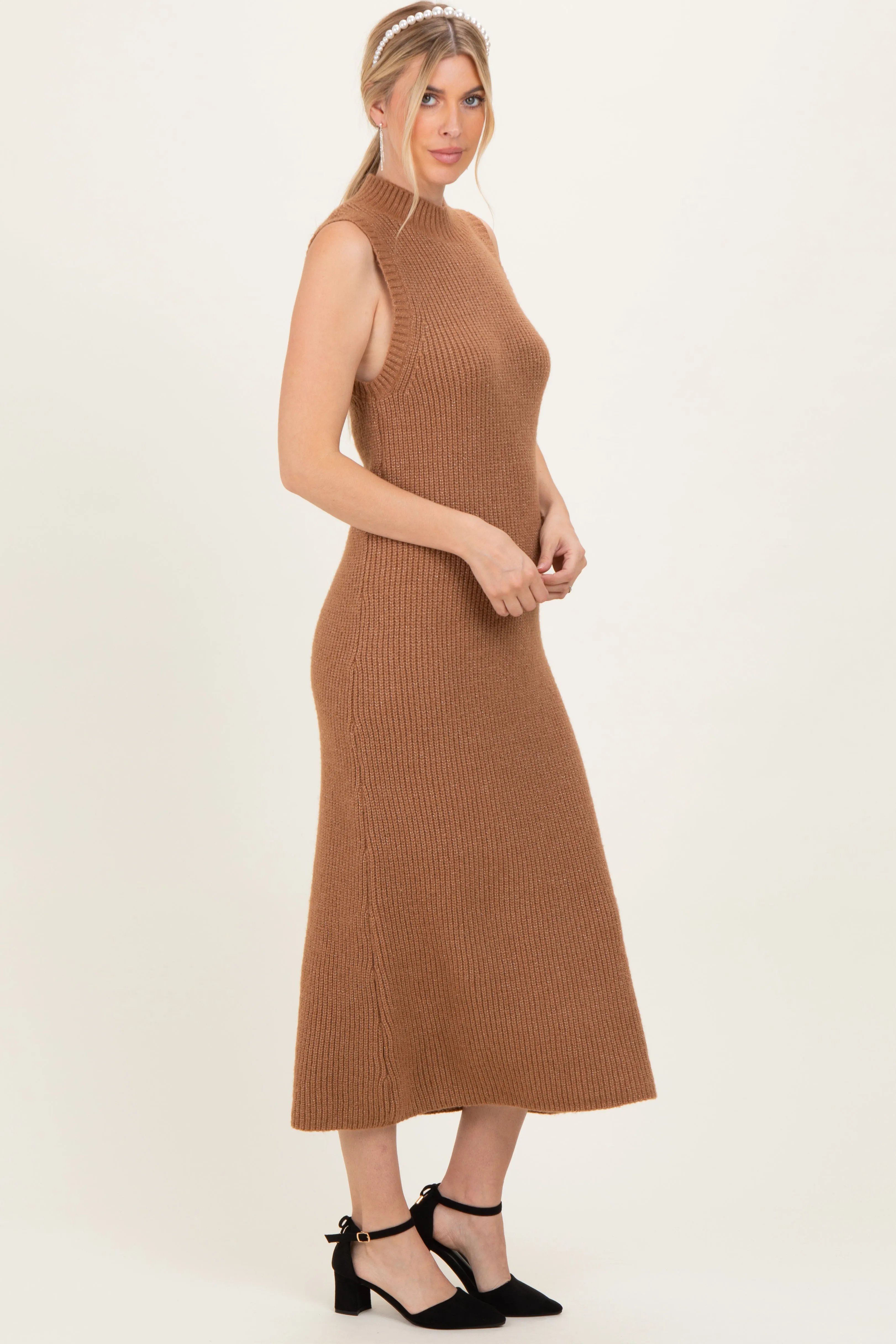 Mocha Chunky Knit Sleeveless Maxi Dress sold by Pinkblush product image thumbnail 3