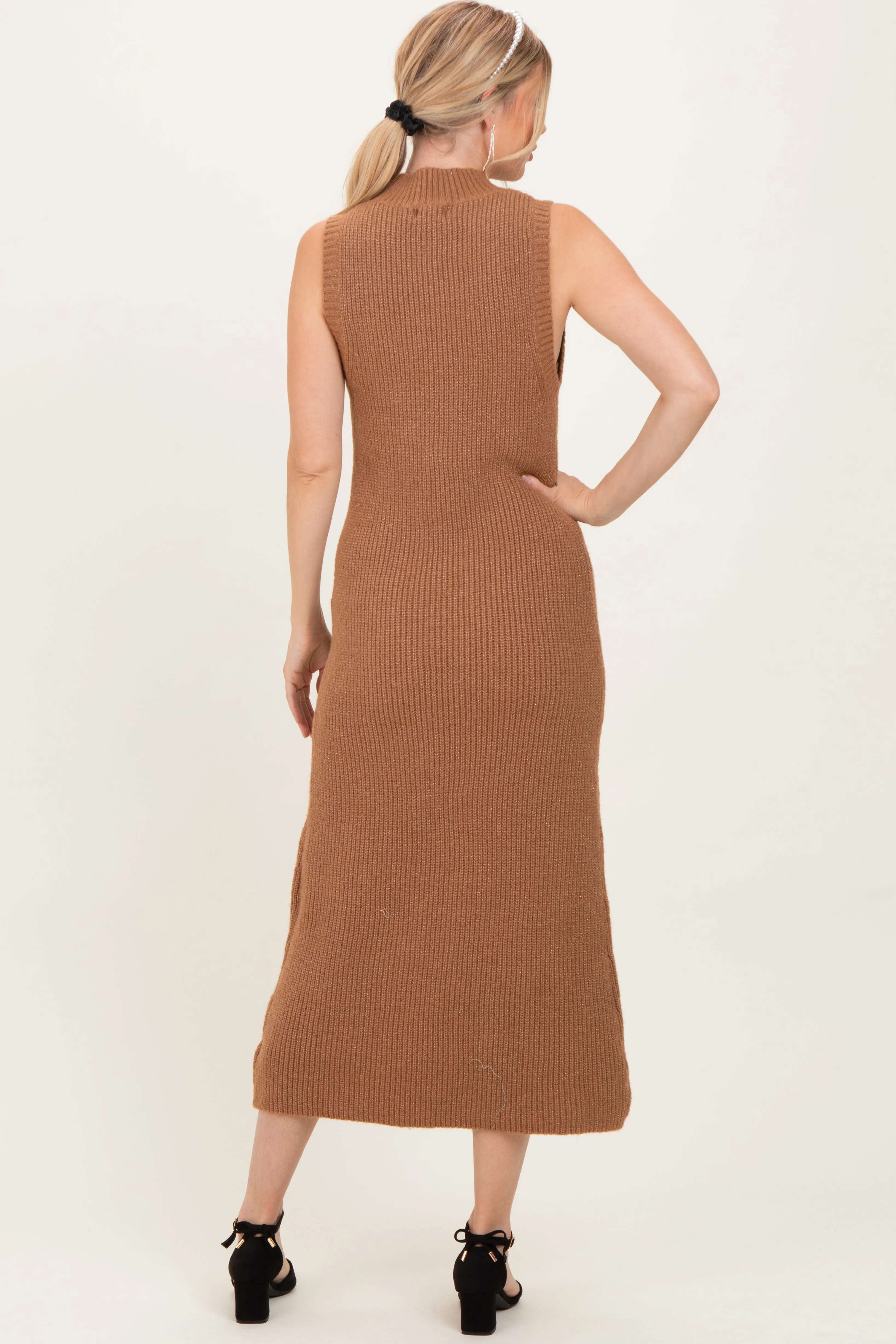 Mocha Chunky Knit Sleeveless Maxi Dress sold by Pinkblush product image thumbnail 4