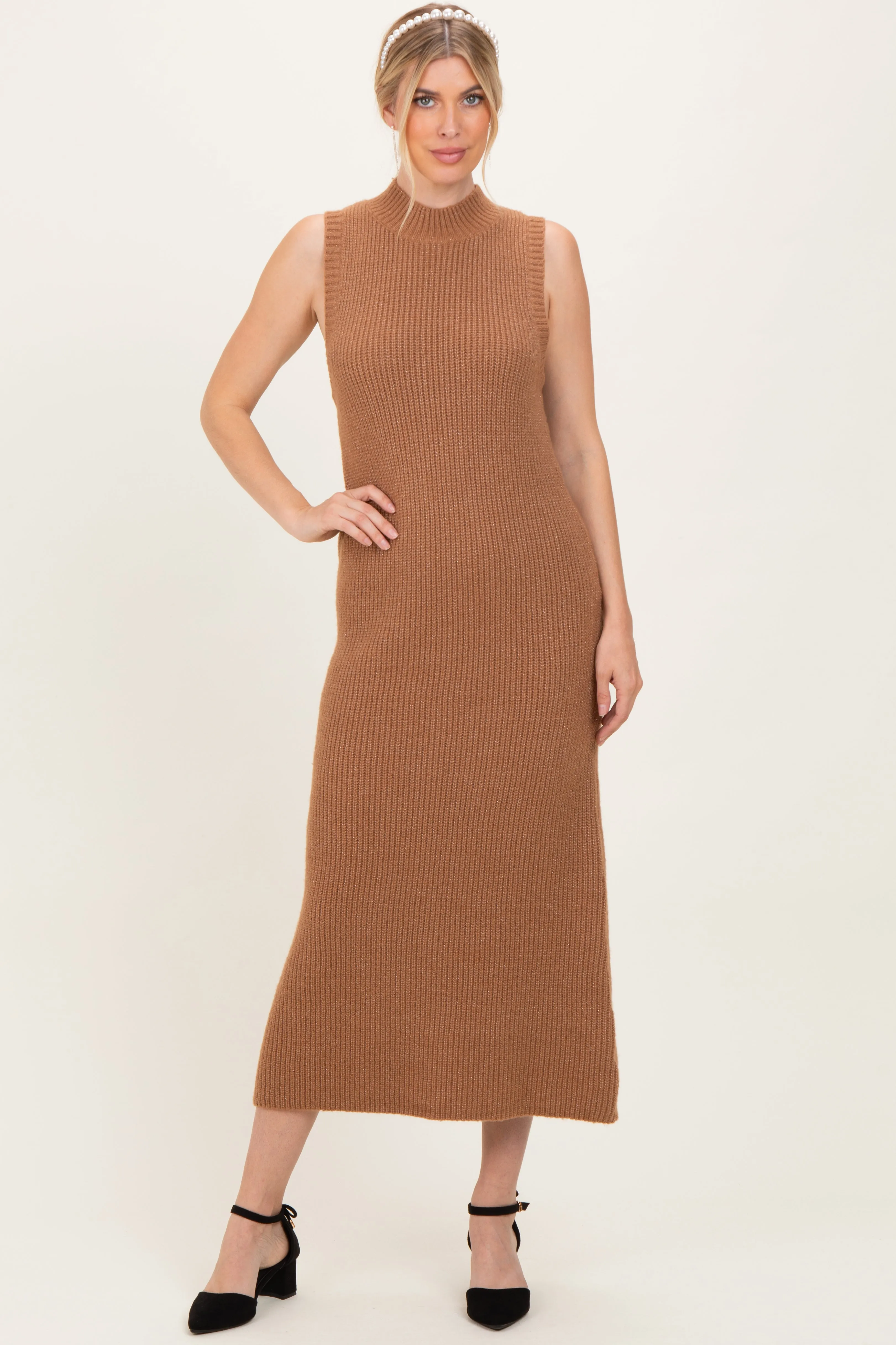 Mocha Chunky Knit Sleeveless Maxi Dress sold by Pinkblush