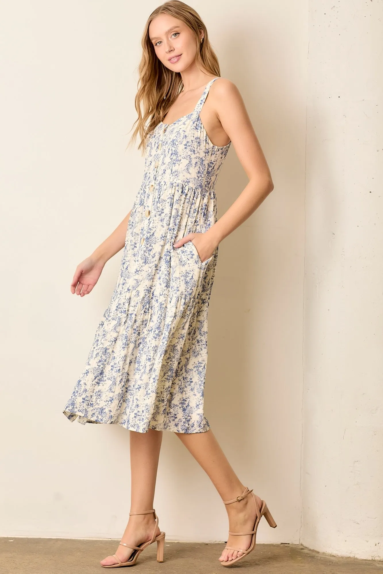 Blue Floral Button Down Tiered Dress sold by Pinkblush product image thumbnail 2