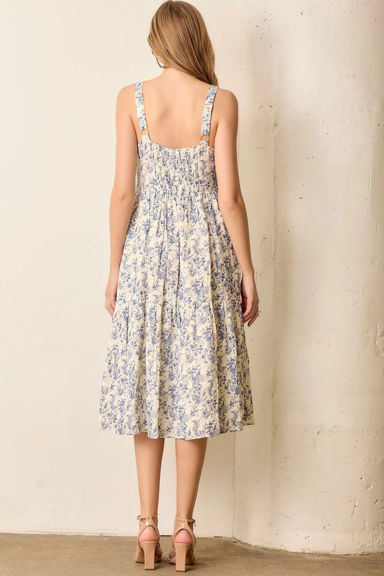 Blue Floral Button Down Tiered Dress sold by Pinkblush product image thumbnail 3