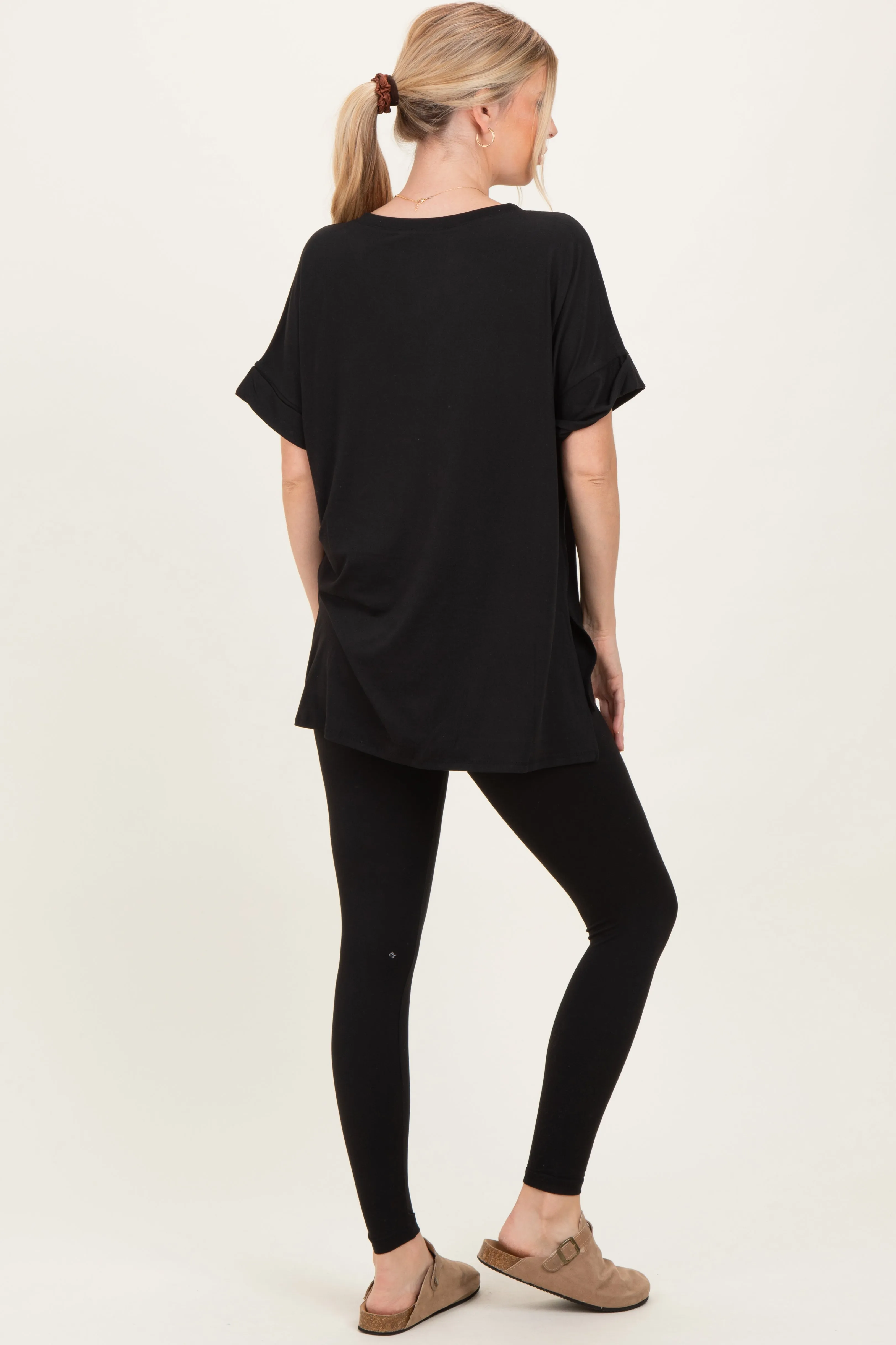 Black Oversized V-Neck Tee Legging Lounge Set sold by Pinkblush product image thumbnail 4