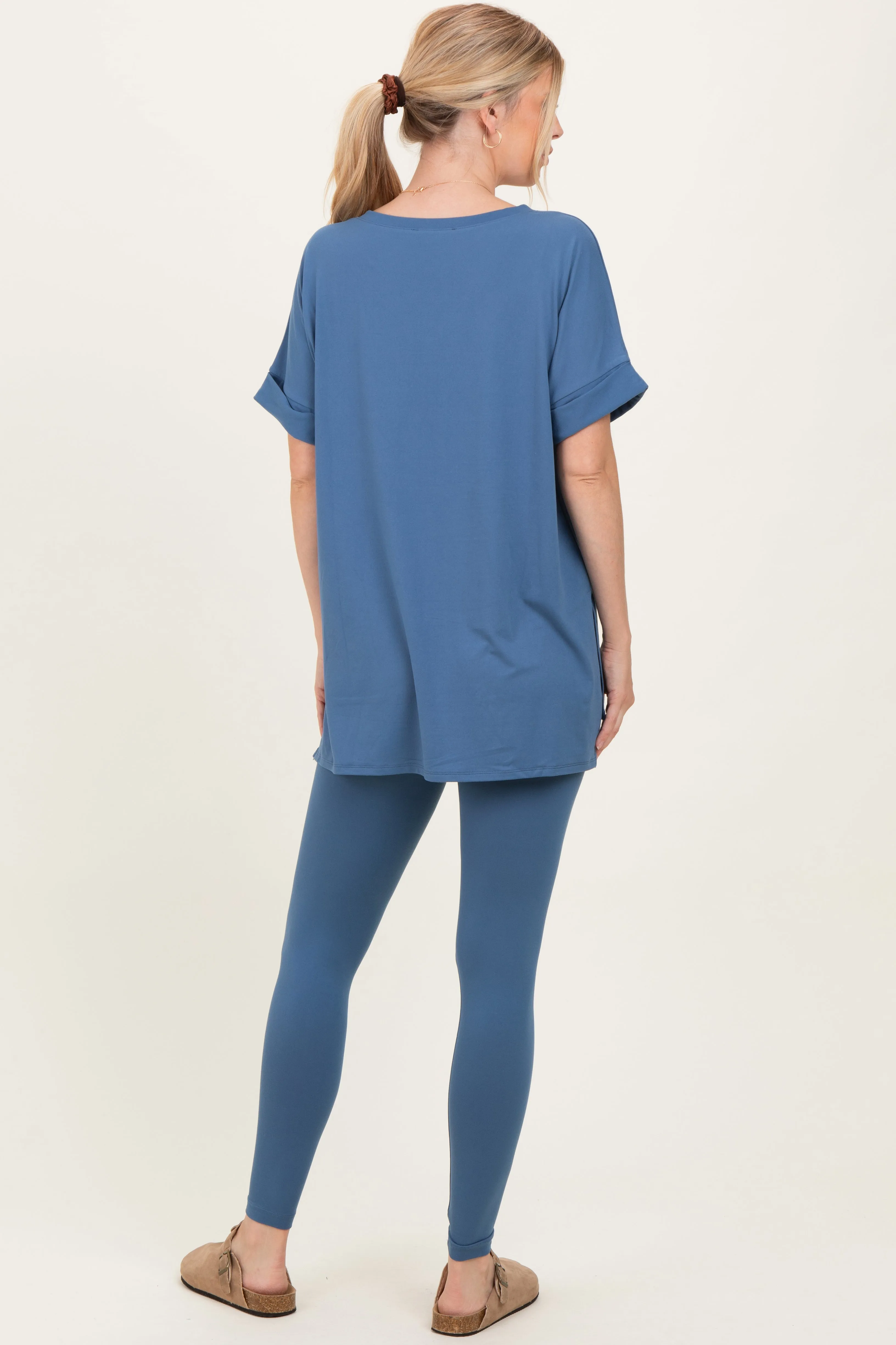 Dusty Blue Oversized V-Neck Tee Legging Lounge Set sold by Pinkblush product image thumbnail 4