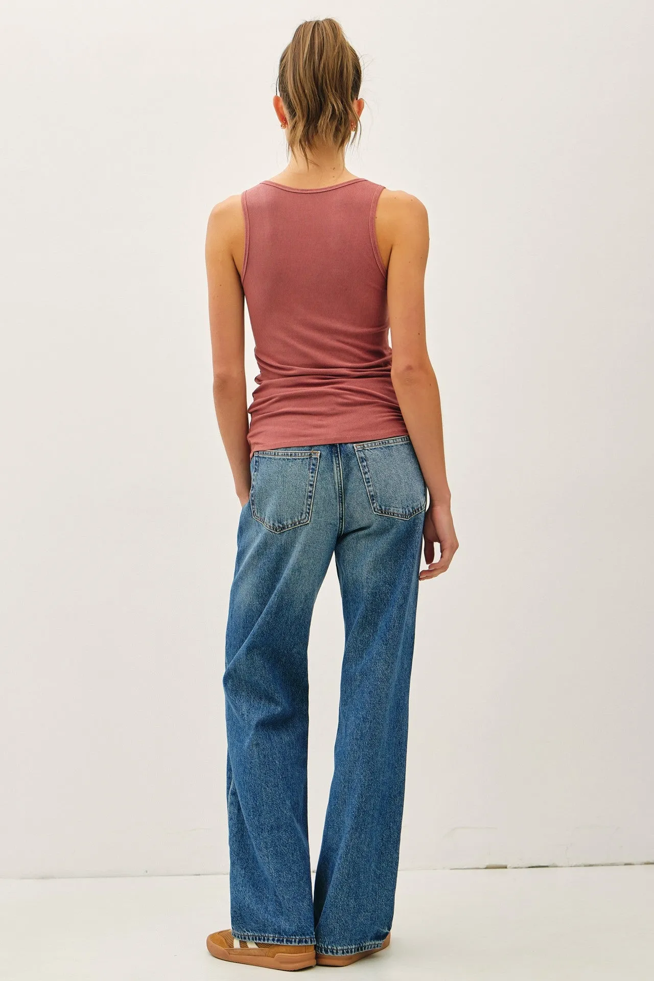 Rust Ribbed Split Neck Tank Top sold by Pinkblush product image thumbnail 3