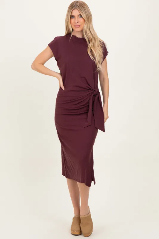Maroon Side Tie Side Slit Midi Dress sold by Pinkblush