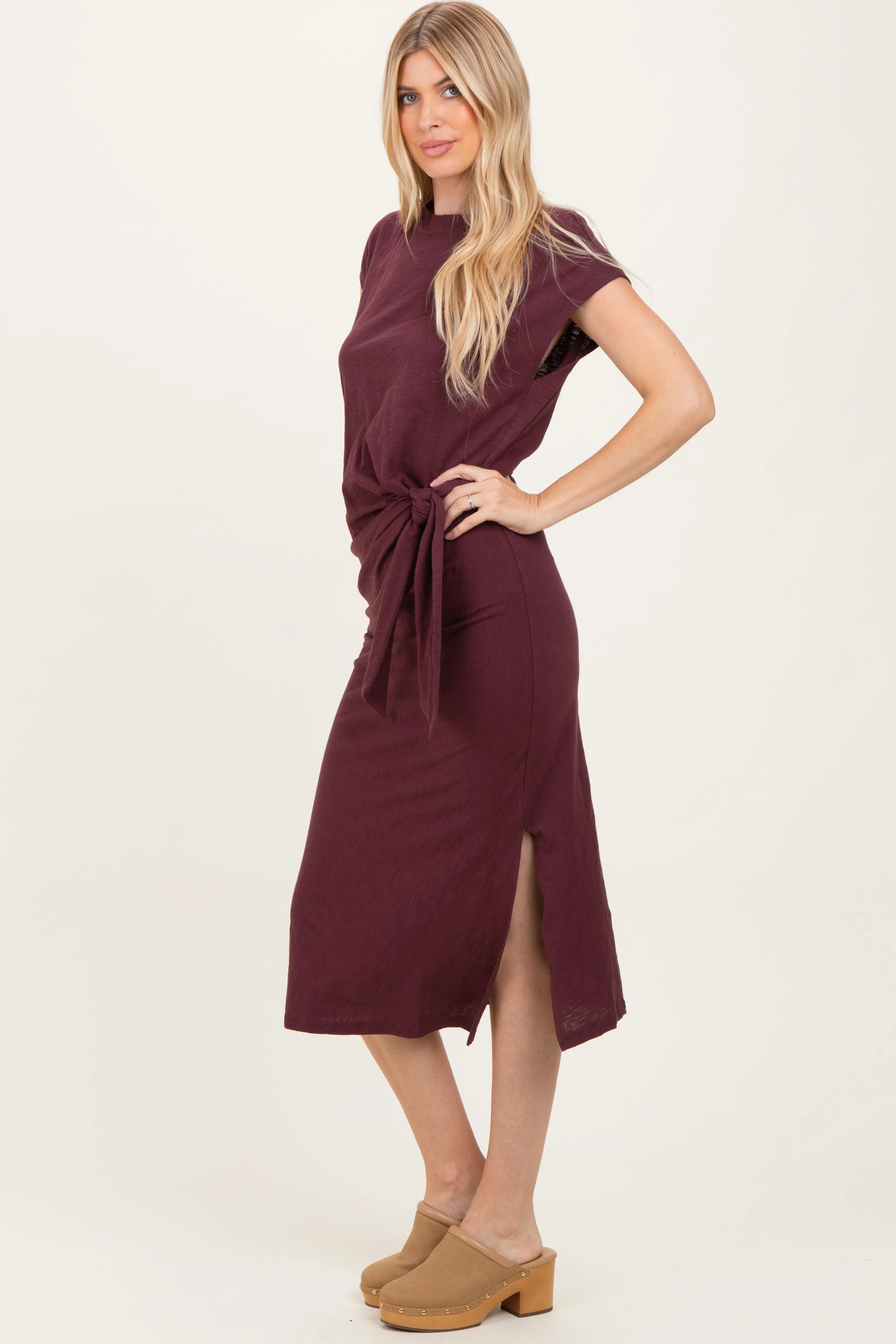 Maroon Side Tie Side Slit Midi Dress sold by Pinkblush product image thumbnail 2