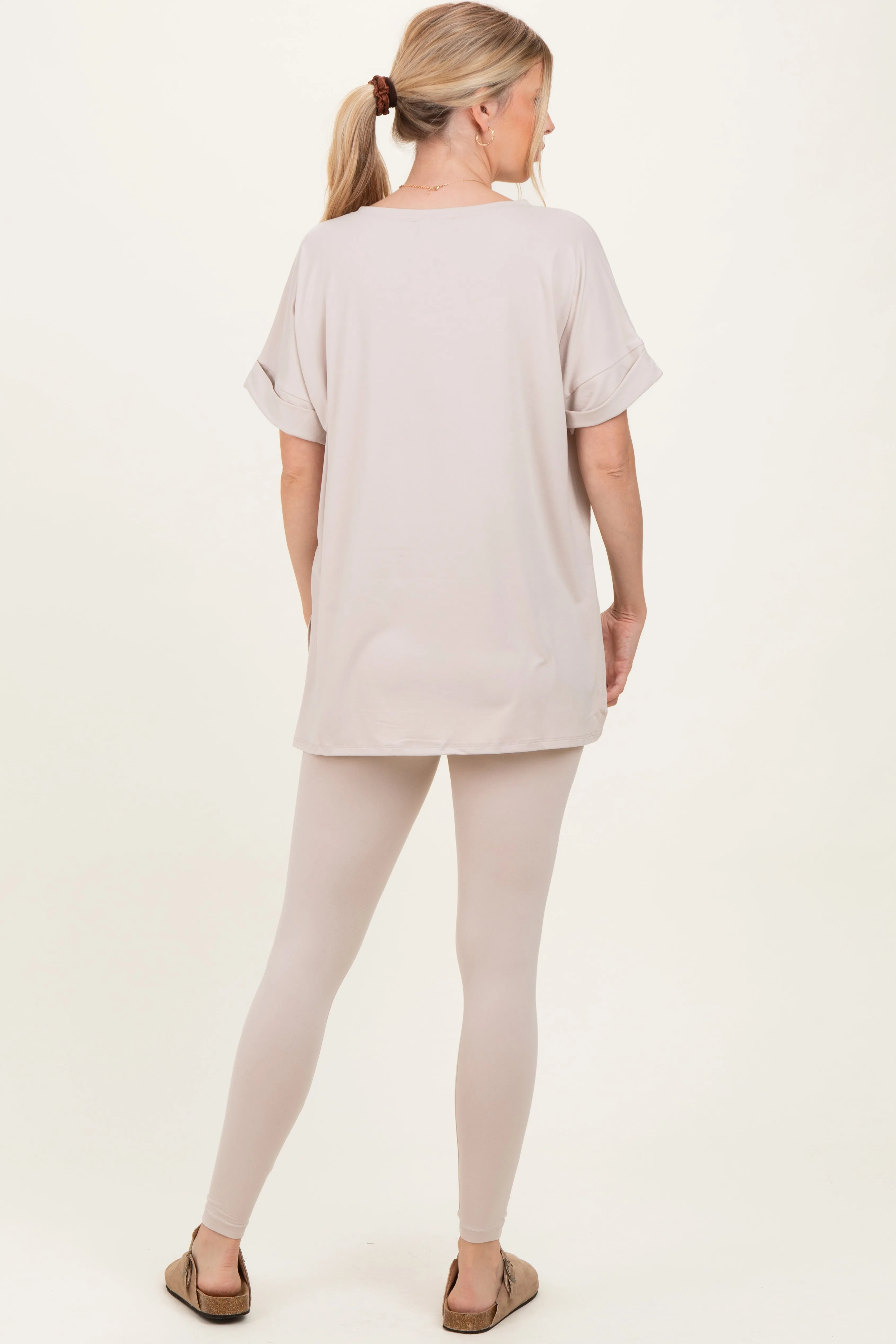 Sand Oversized V-Neck Tee Legging Lounge Set sold by Pinkblush product image thumbnail 3