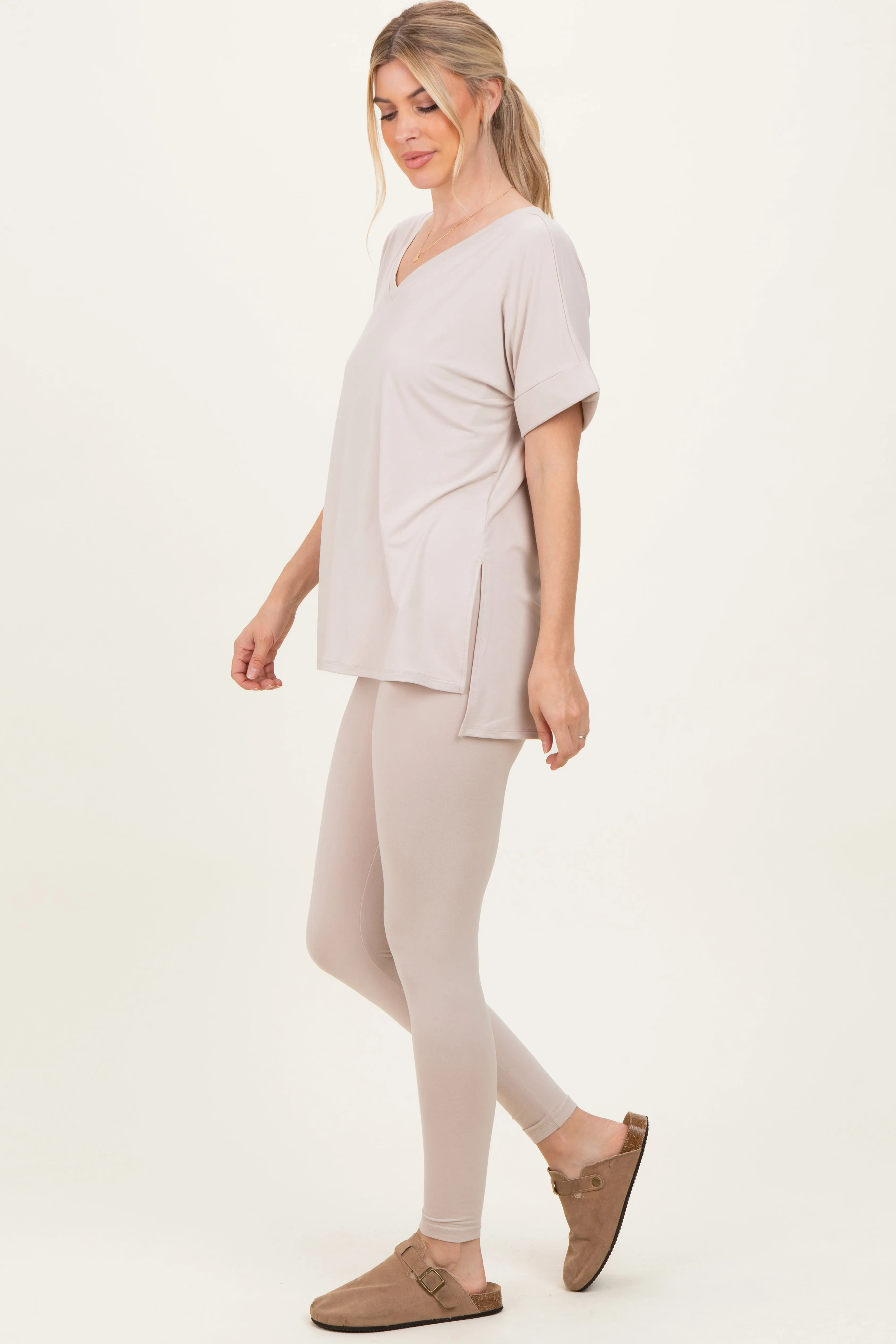 Sand Oversized V-Neck Tee Legging Lounge Set sold by Pinkblush product image thumbnail 2