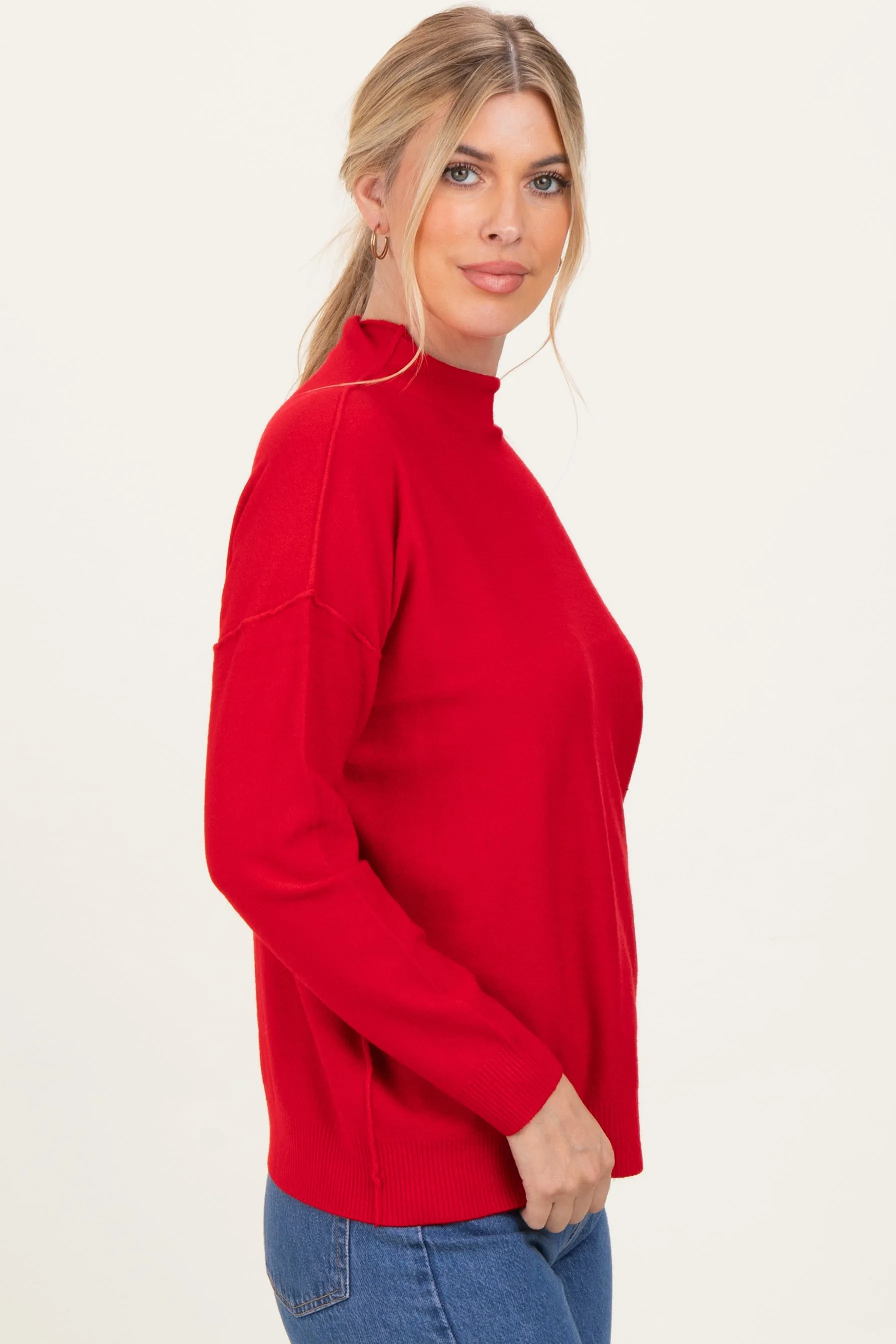 Red Mock Neck Exposed Seam Sweater sold by Pinkblush product image thumbnail 2