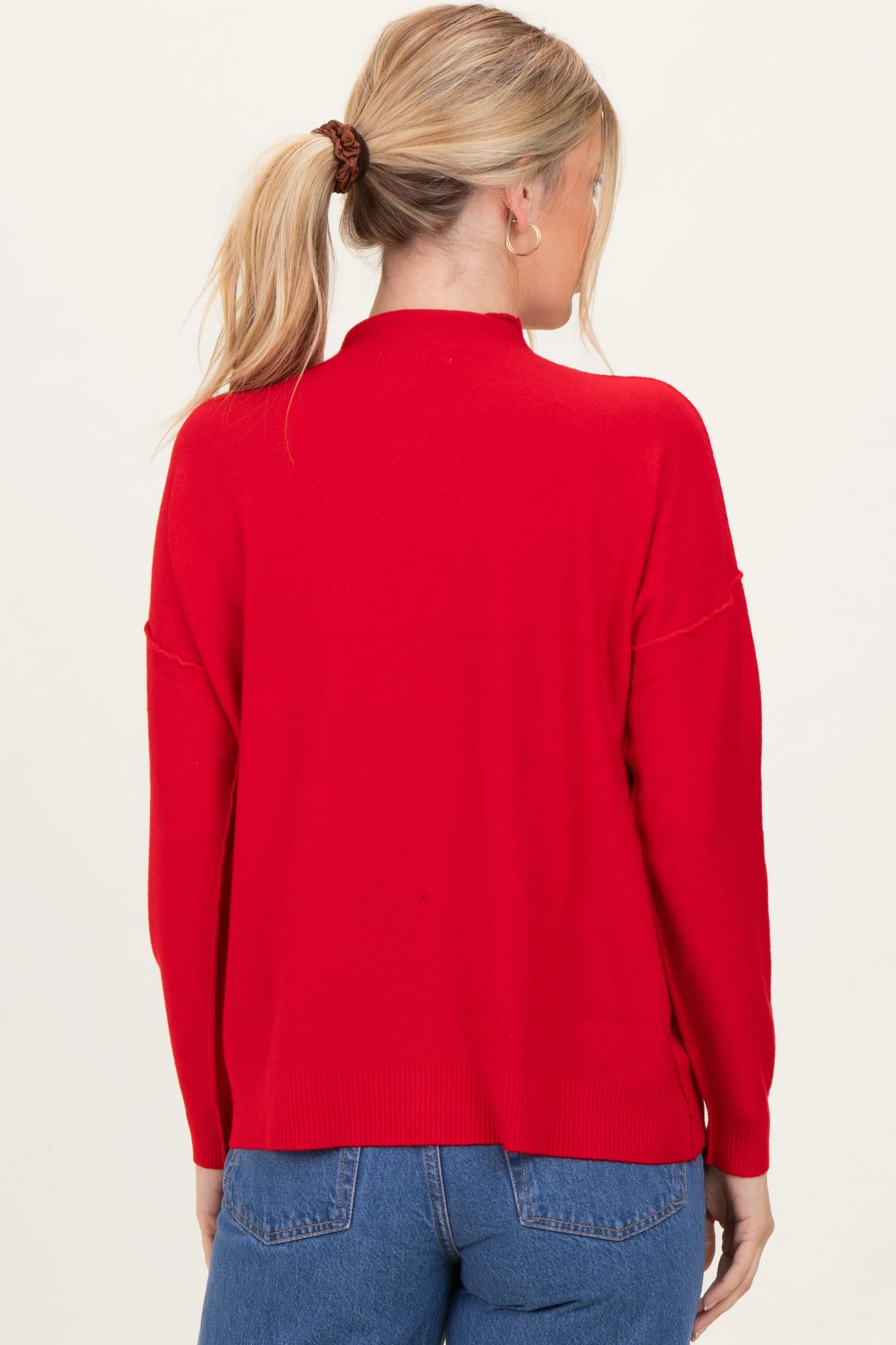 Red Mock Neck Exposed Seam Sweater sold by Pinkblush product image thumbnail 3