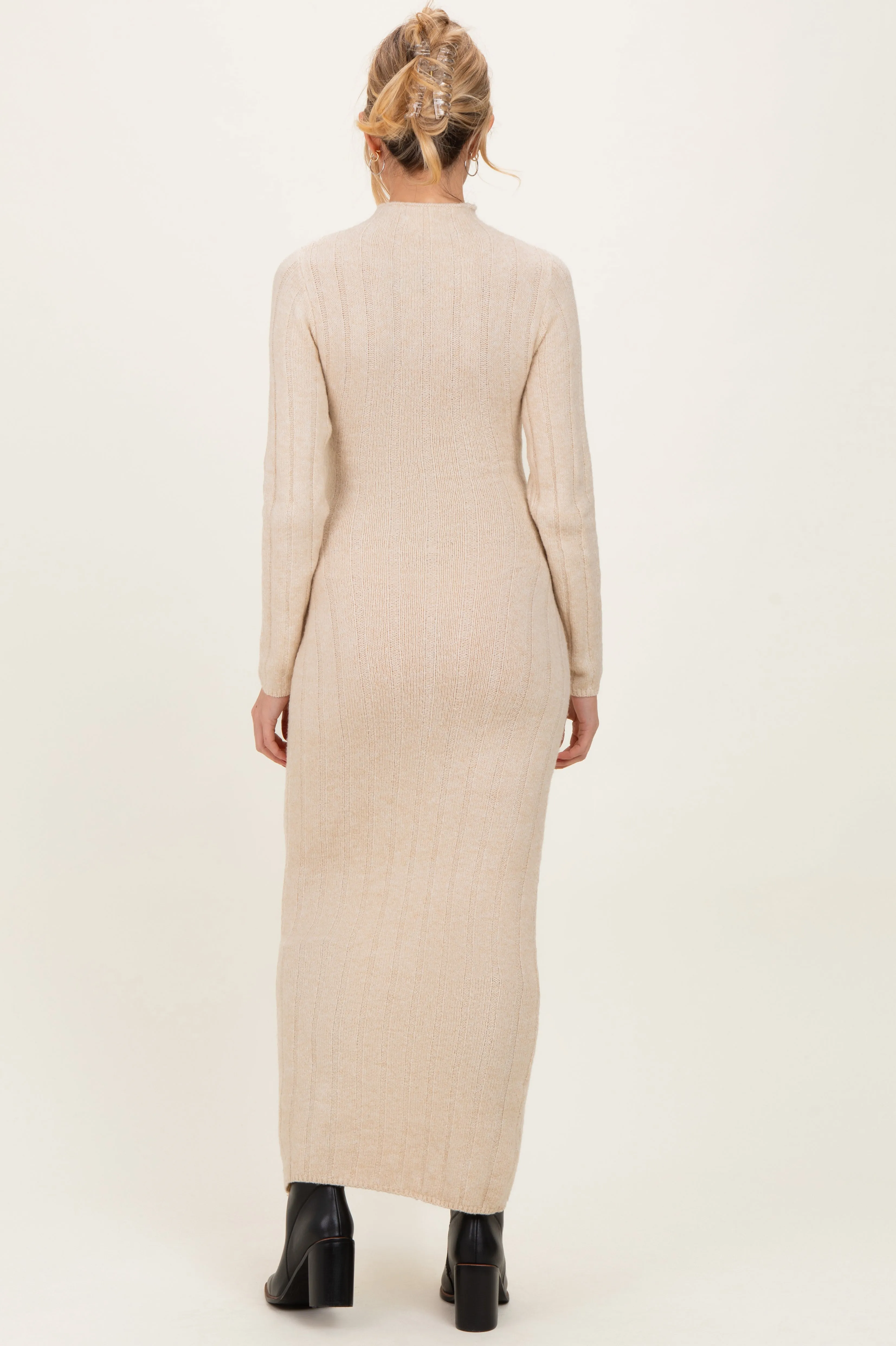 Cream Ribbed Front Tie Maternity Maxi Sweater Dress sold by Pinkblush product image thumbnail 4