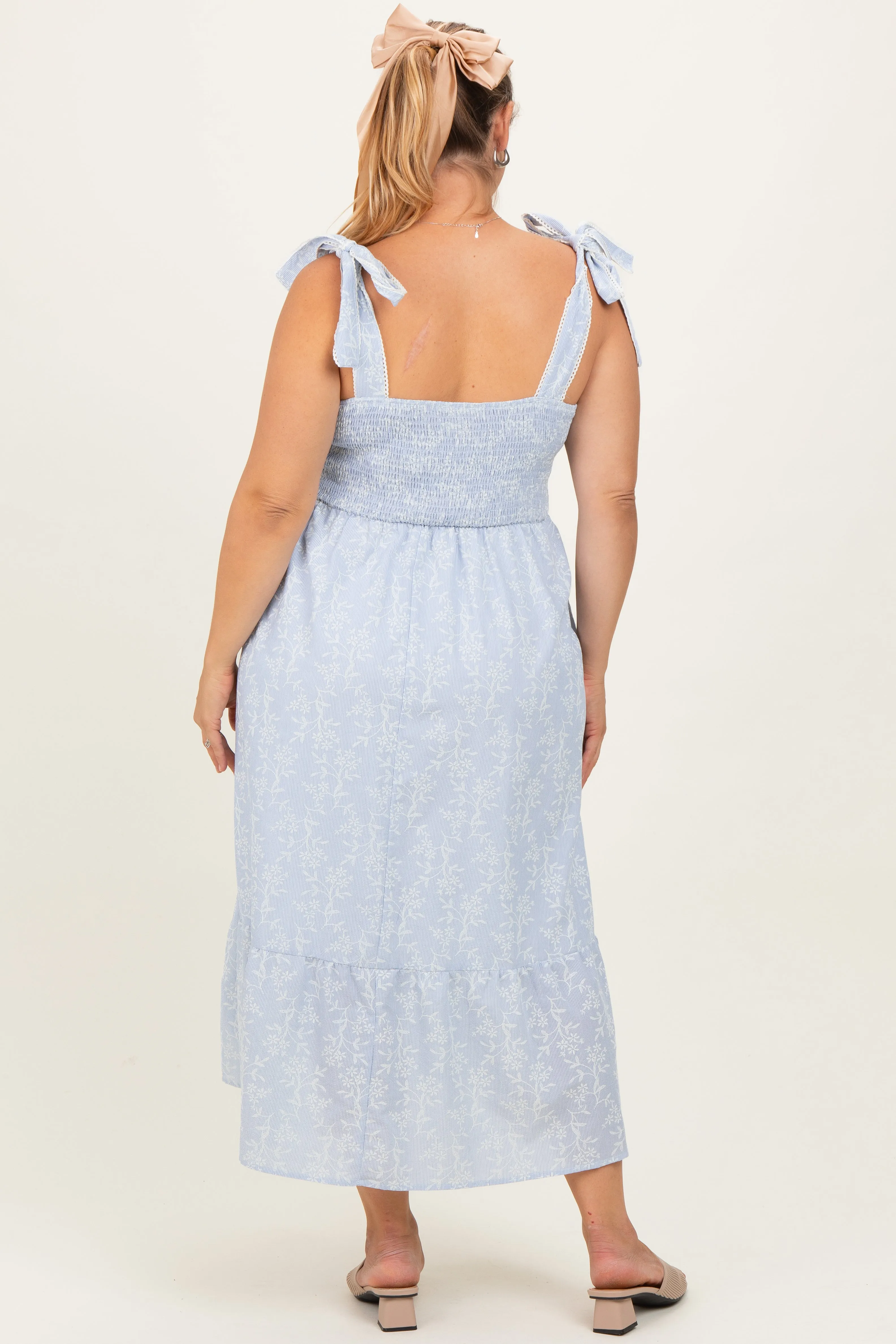 Blue/Ivory Plus Size Textured Floral Maternity Maxi Dress sold by Pinkblush product image thumbnail 4
