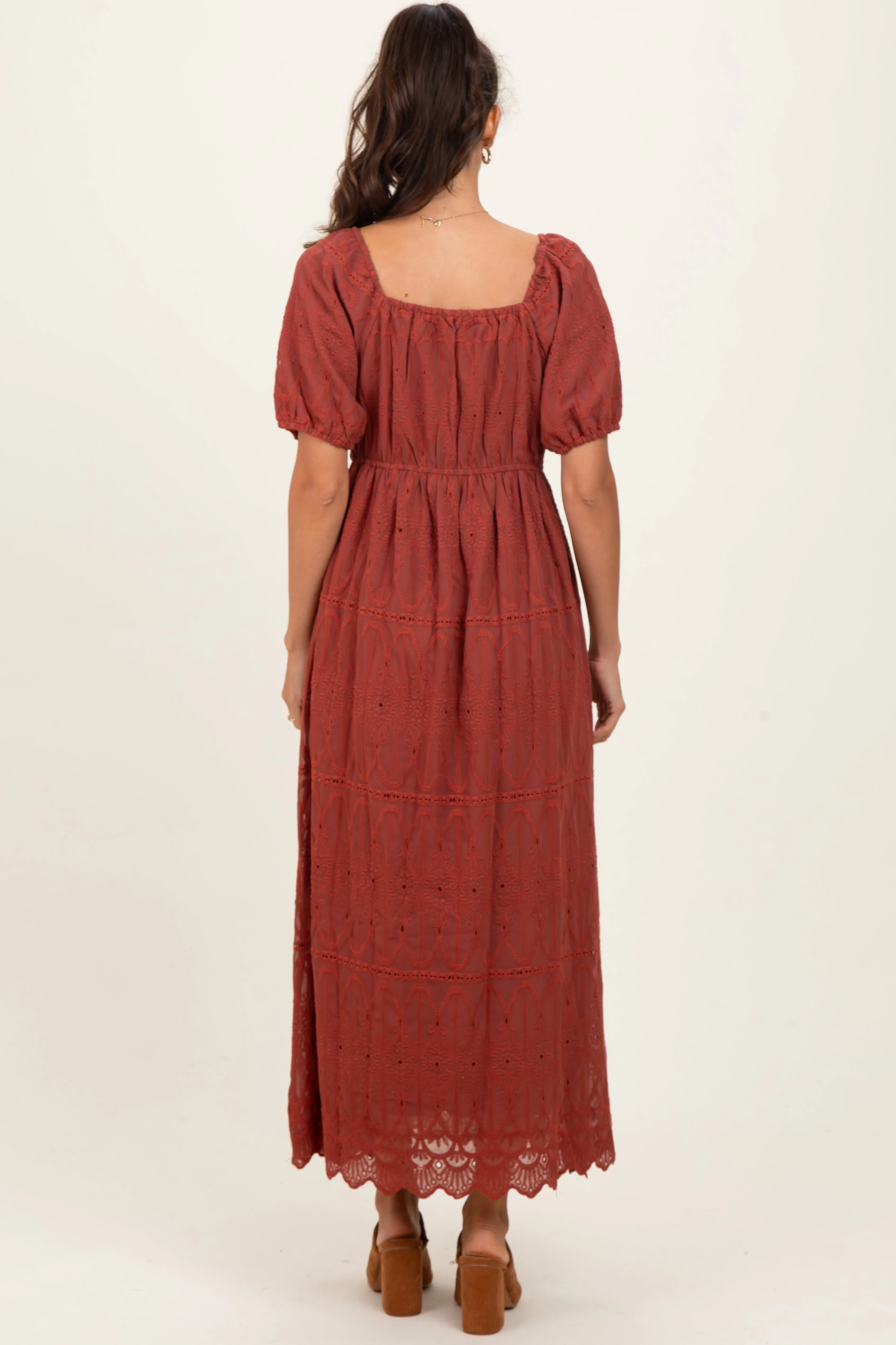 Rust Floral Embroidered Chiffon Midi Dress sold by Pinkblush product image thumbnail 4